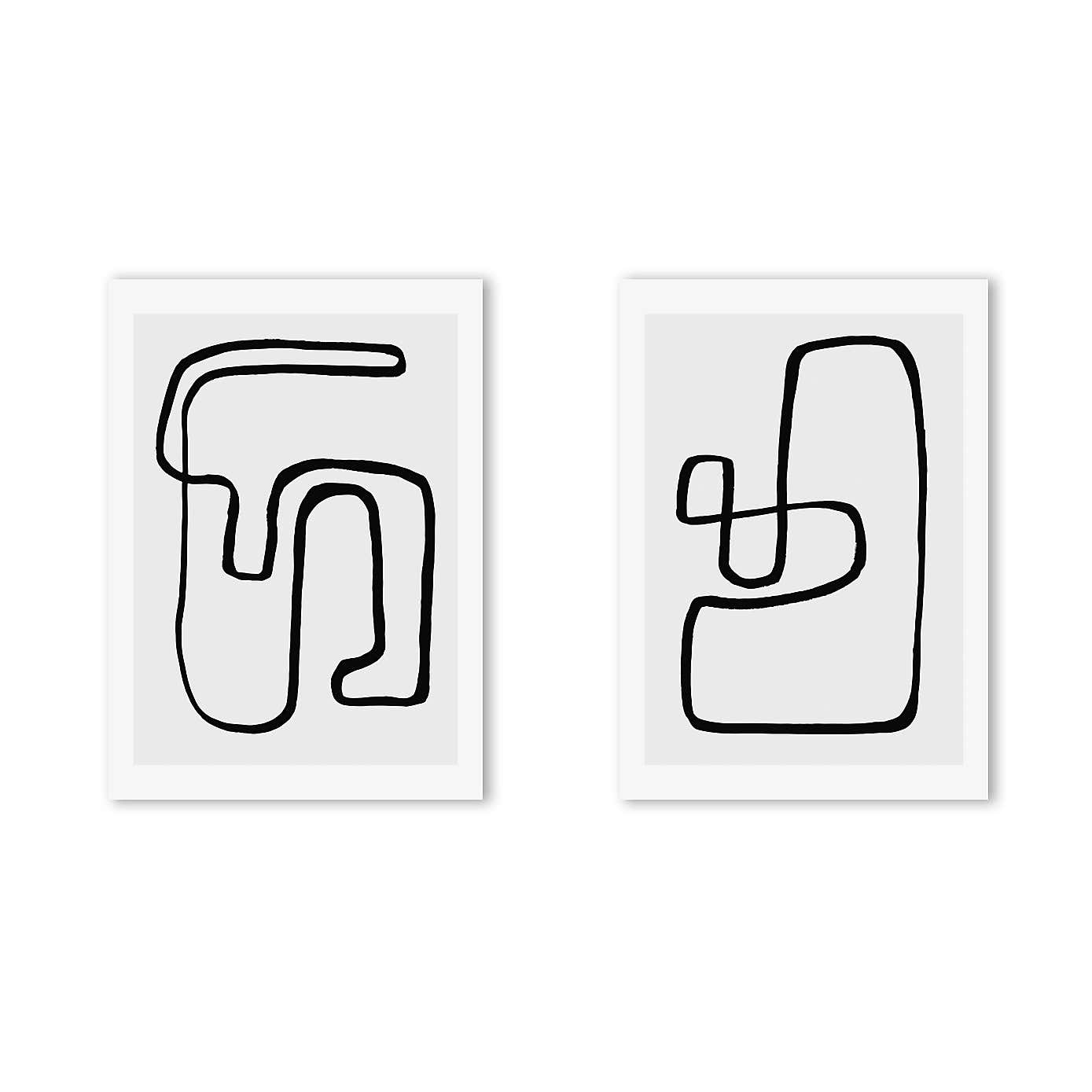 East End Prints Abstract Monochrome Set of 2 Prints by Rafael Farias