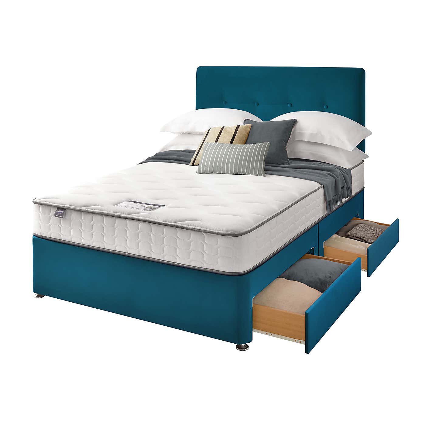 Silentnight 2 Drawer Divan Bed With Velvet Francisco Headboard