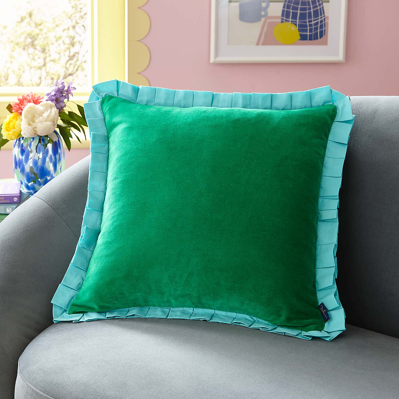 Sophie Robinson Velvet Box Pleat Cotton Square Cushion