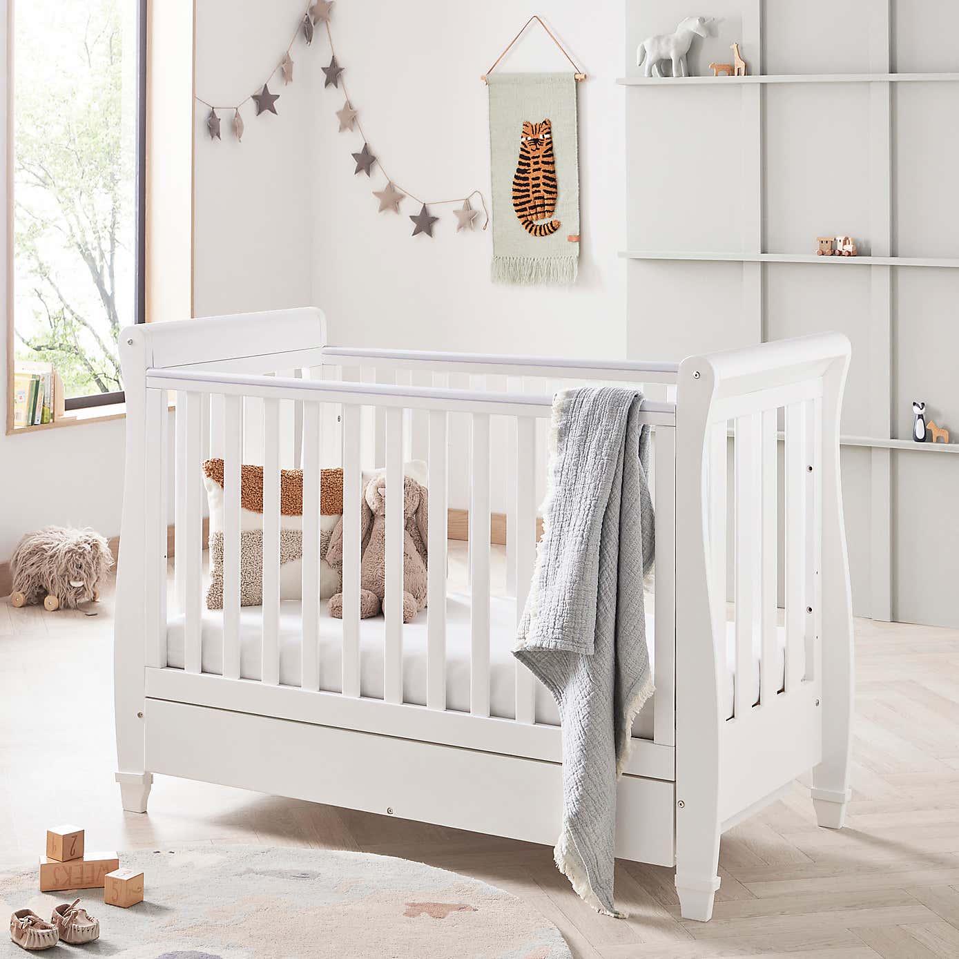 Babymore Eva Sleigh Cot Bed with Drawer