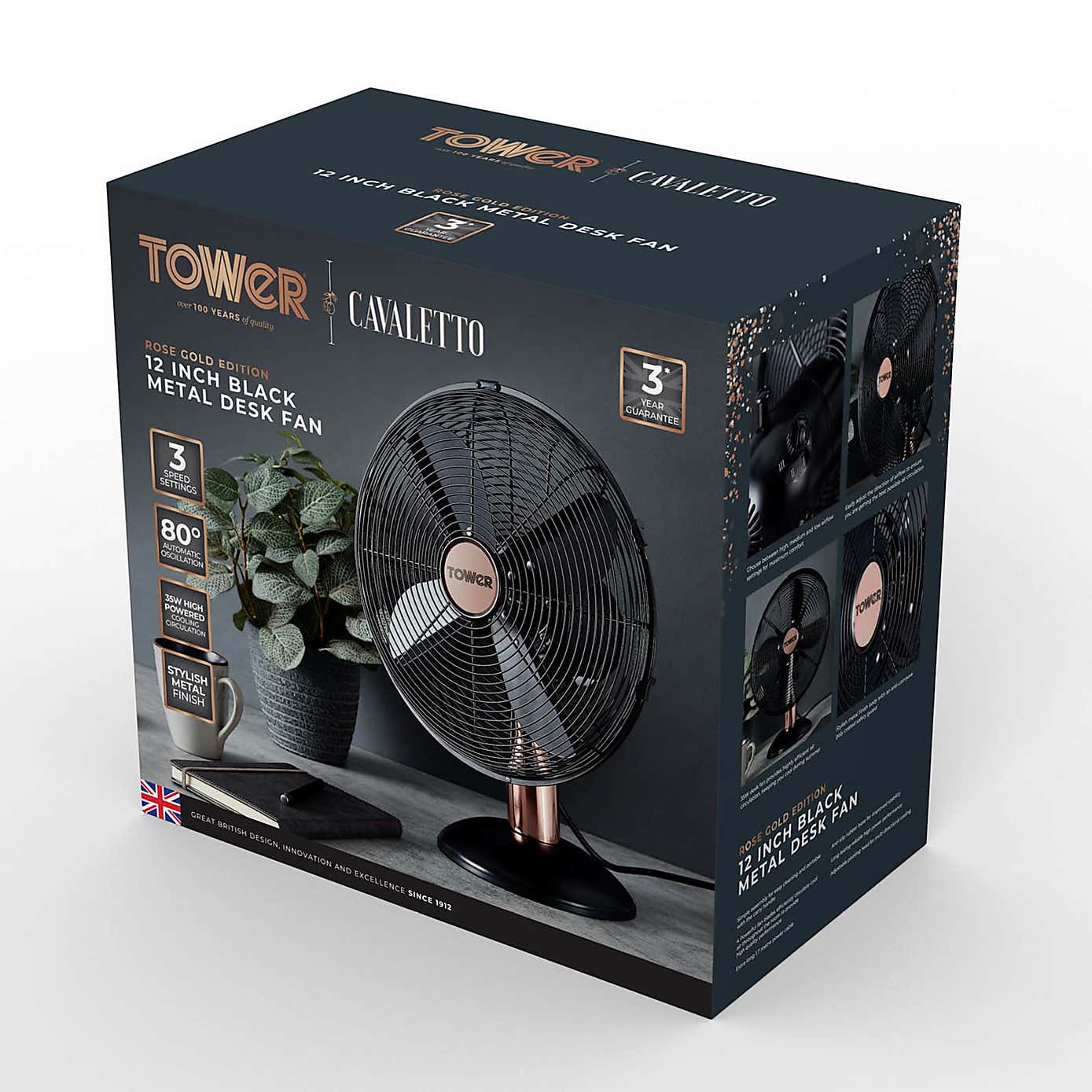 Tower Cavaletto 12" Rose Gold Desk Fan