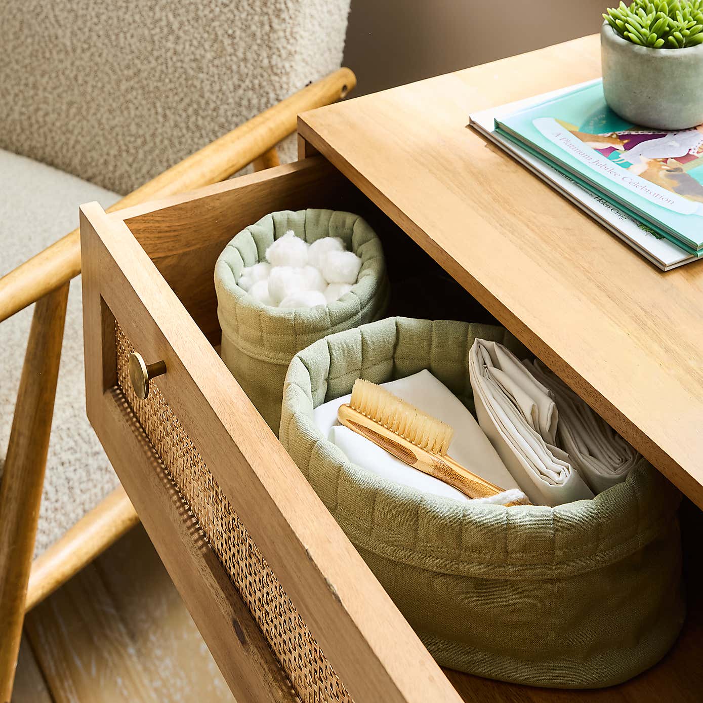 Set of 2 Sage Green Fabric Storage Baskets