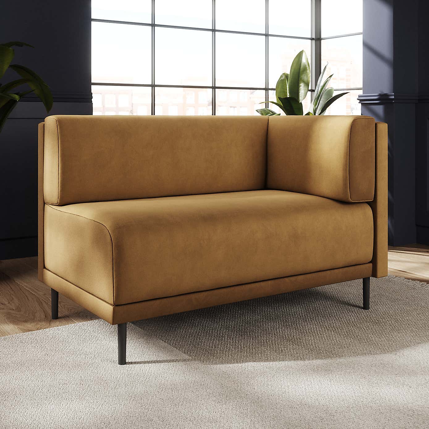 Mae Corner Dining Bench, Matte Plush Velvet