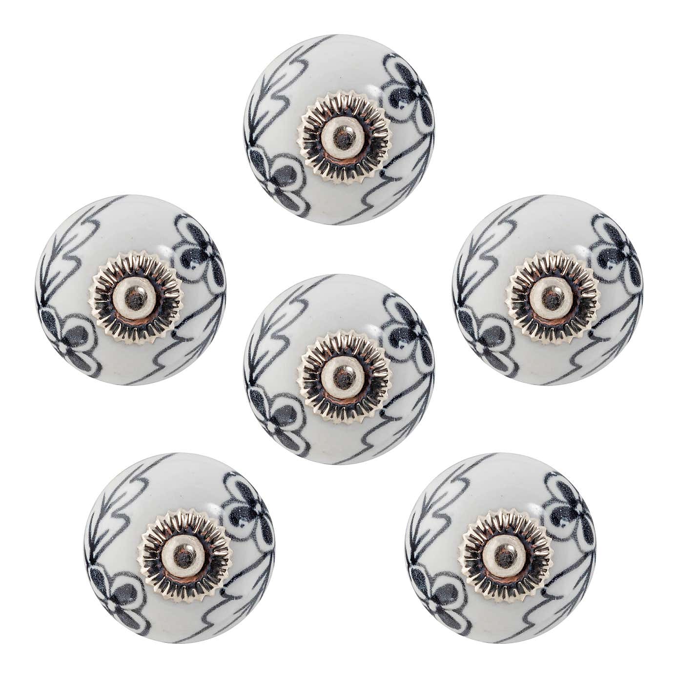 Set of 6 Nicola Spring Black Flower Round Drawer Knobs