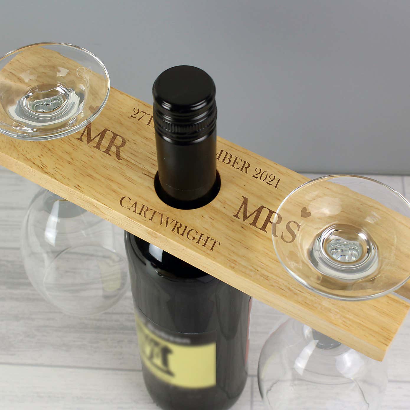 Personalised Married Couple Wine Glass and Bottle Holder