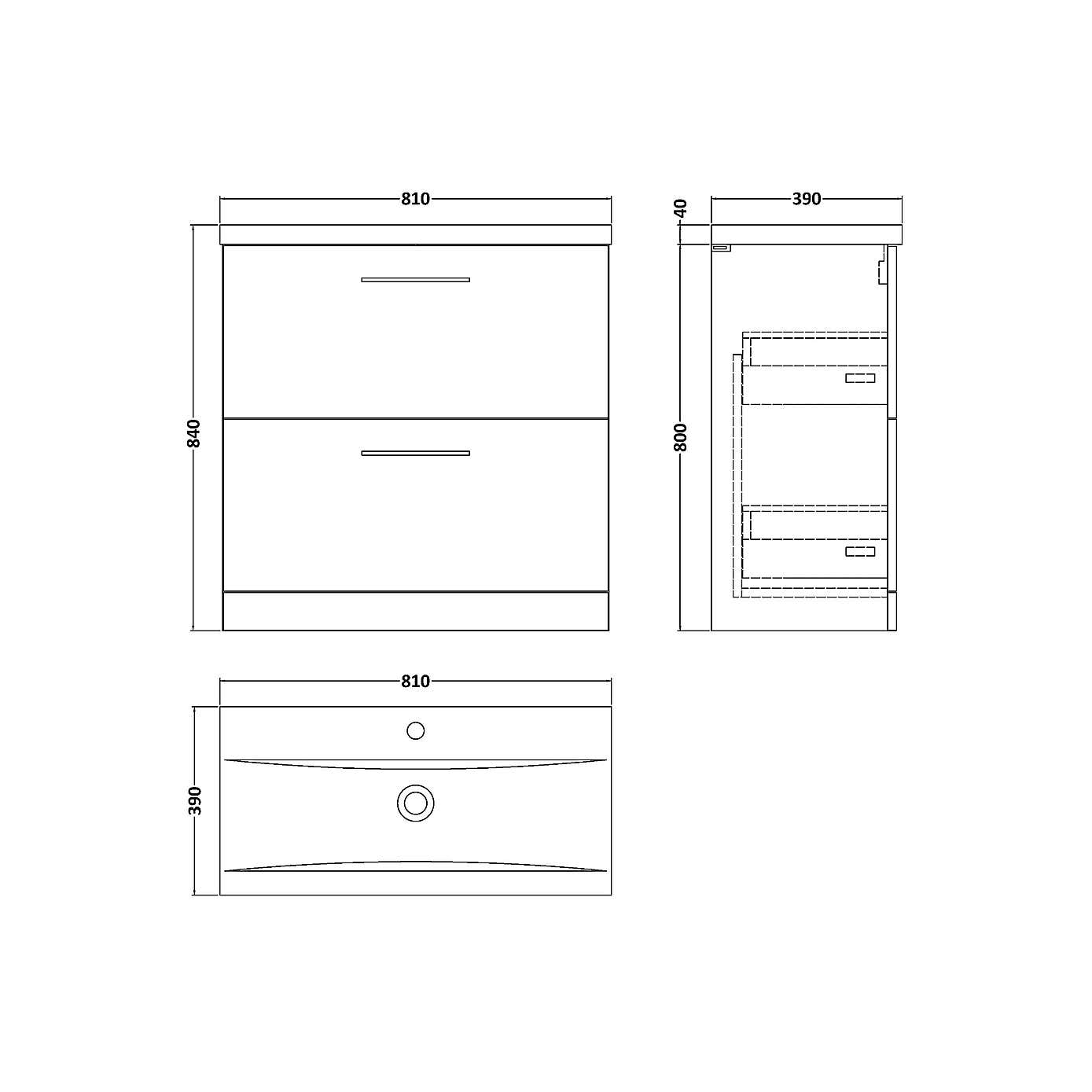 Arno Floor Standing 2 Drawer Vanity Unit with Basin