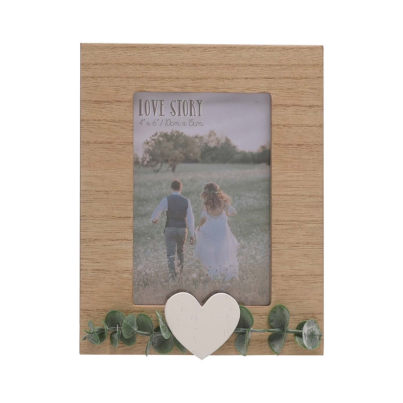 Love Story Rustic Photo Frame with Heart & Leaves