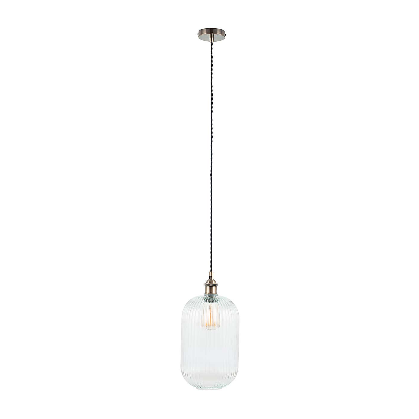 Abigail Tall Ribbed Glass Pendant, Clear