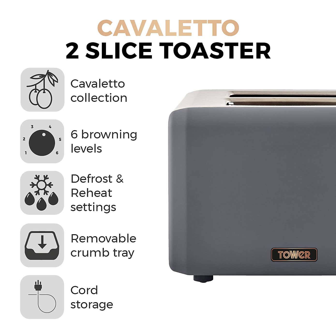 TOWER Cavaletto 2 Slice Toaster