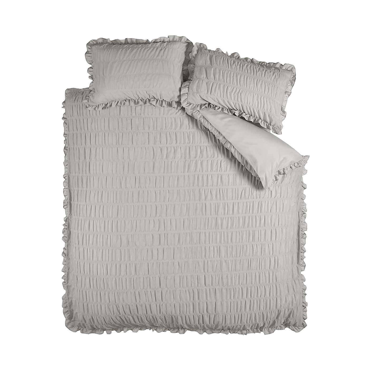 Catherine Lansfield Seersucker Frill Duvet Cover & Pillowcase Set