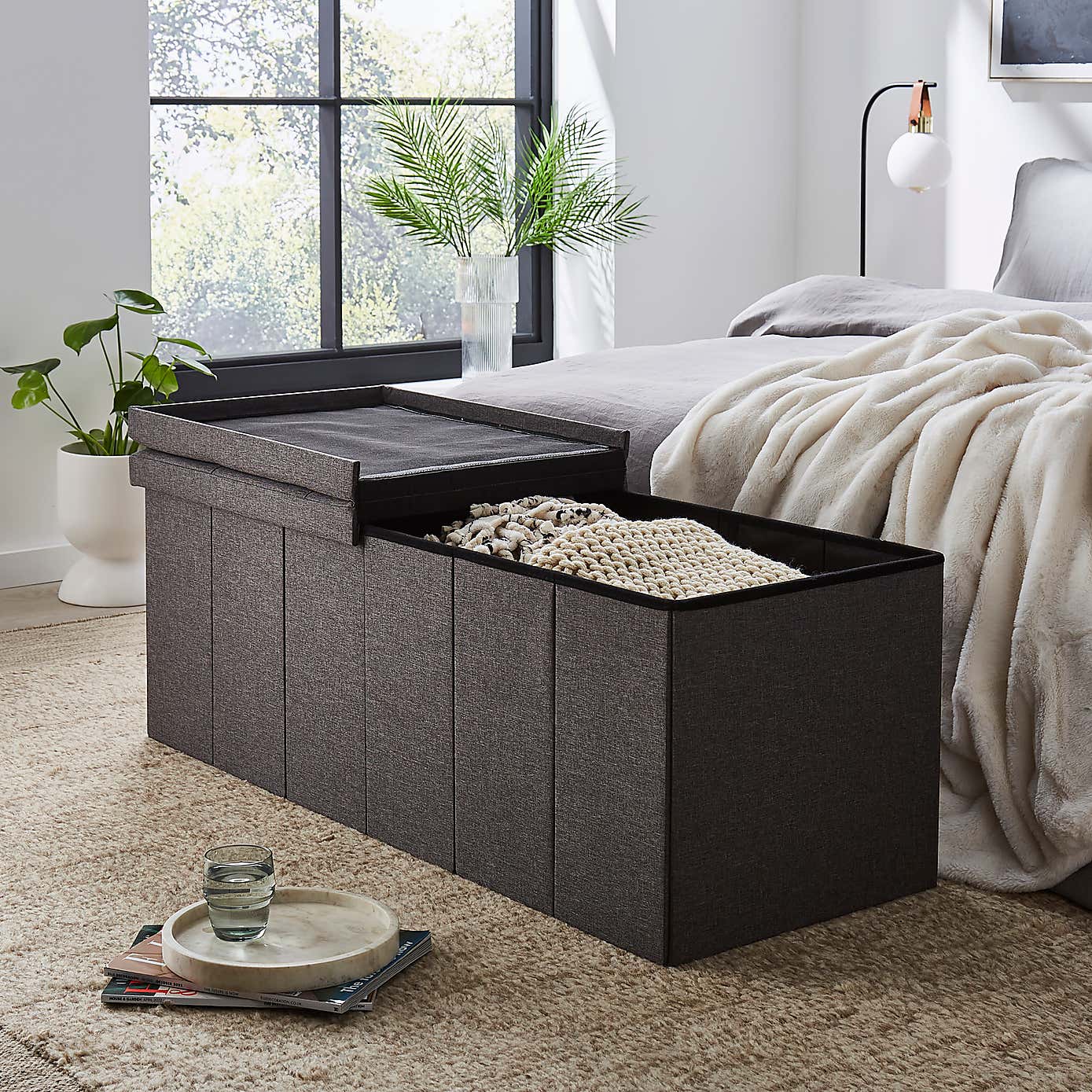Faux Linen Bed End Ottoman