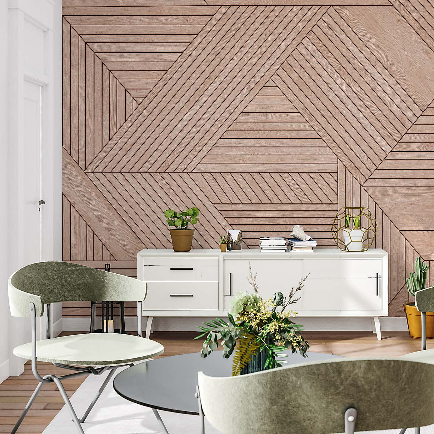 Geometric Wooden Panelling Mural