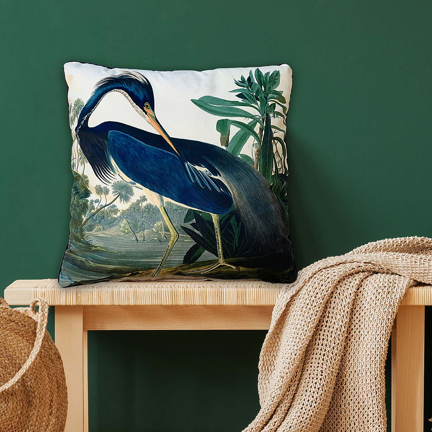 John James Audubon Louisiana Heron Velvet Square Cushion