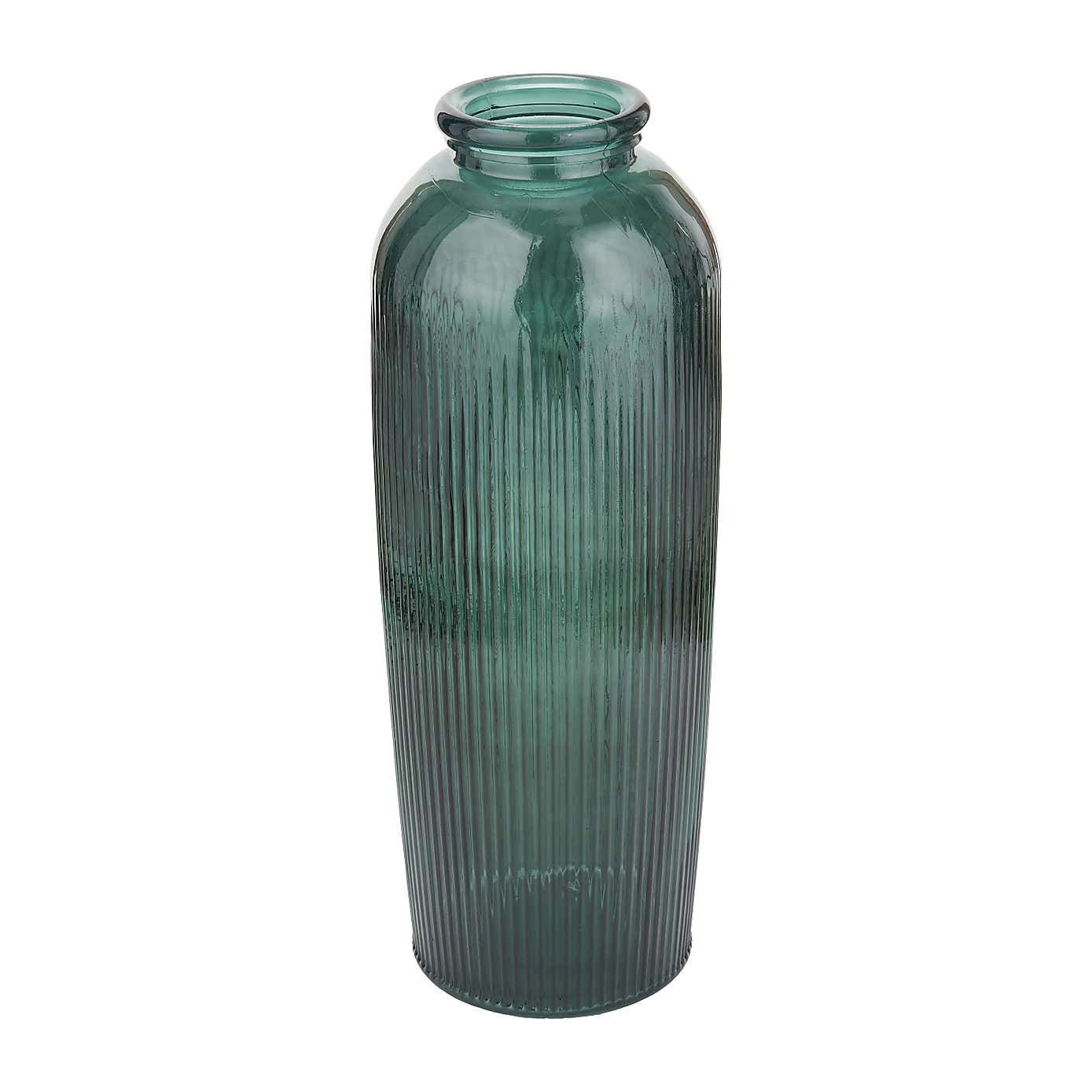 Tall Ribbed Recycled Glass Vase