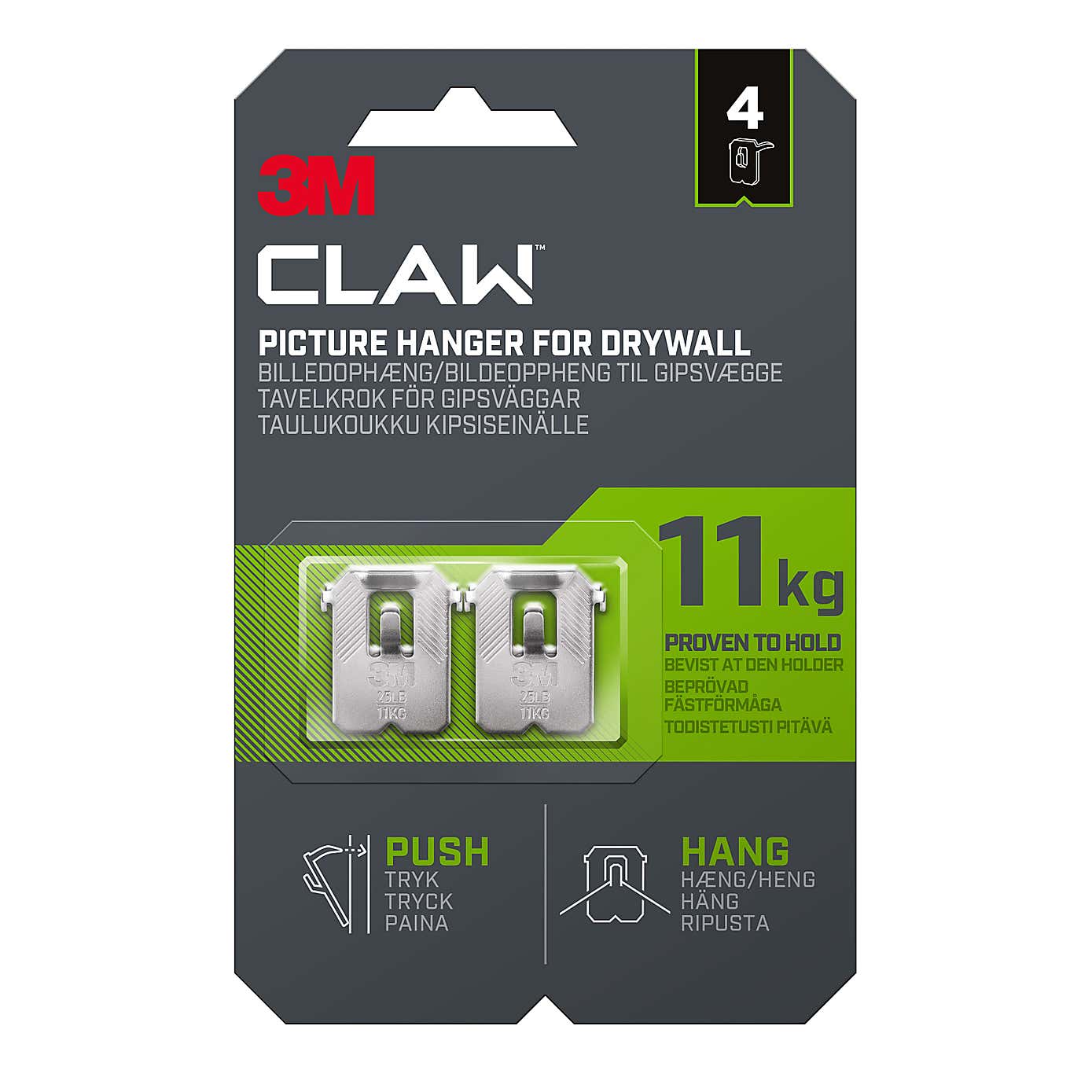 3M CLAW™ Plasterboard Picture and Mirror Hooks, 11 kg