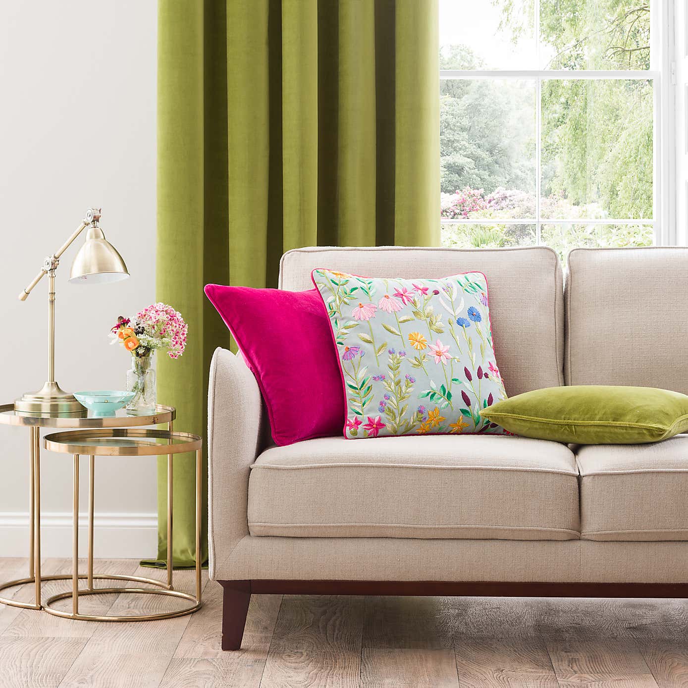 Embroidered Floral Meadow Cushion 43x43 Multi