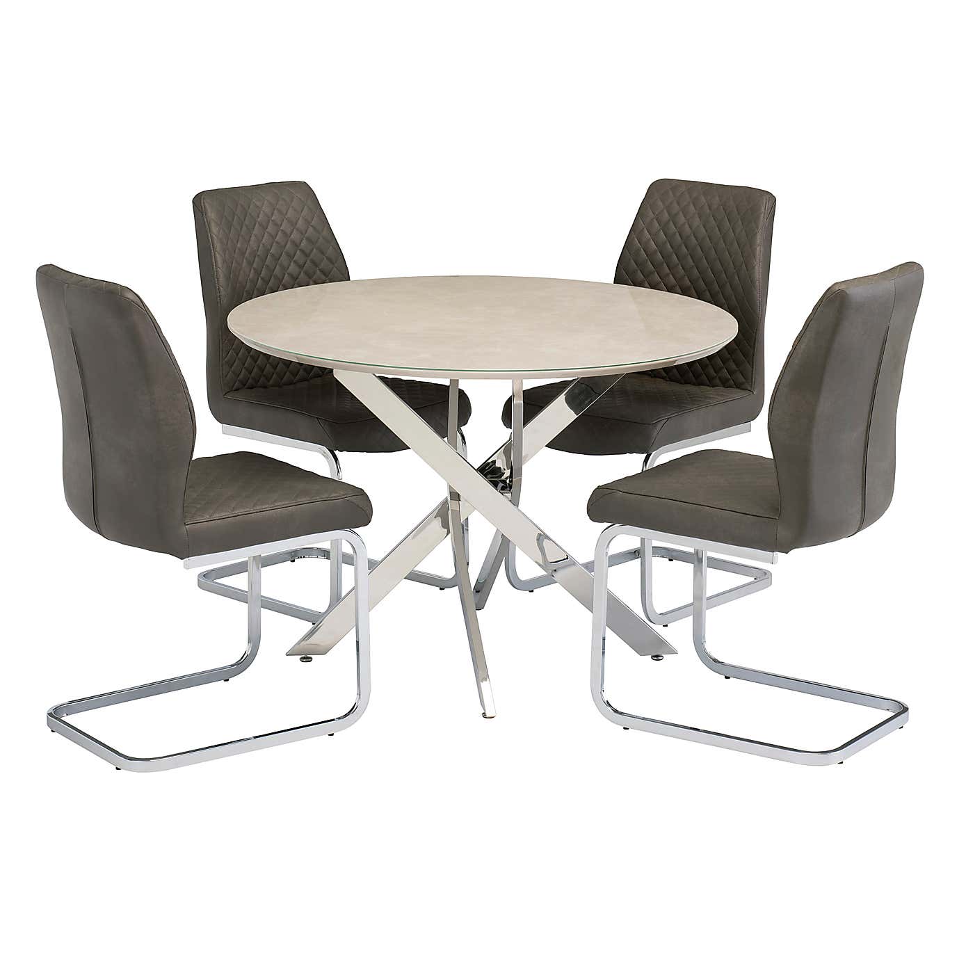 Capri Round 4 Seater Dining Table Marble Effect Glass