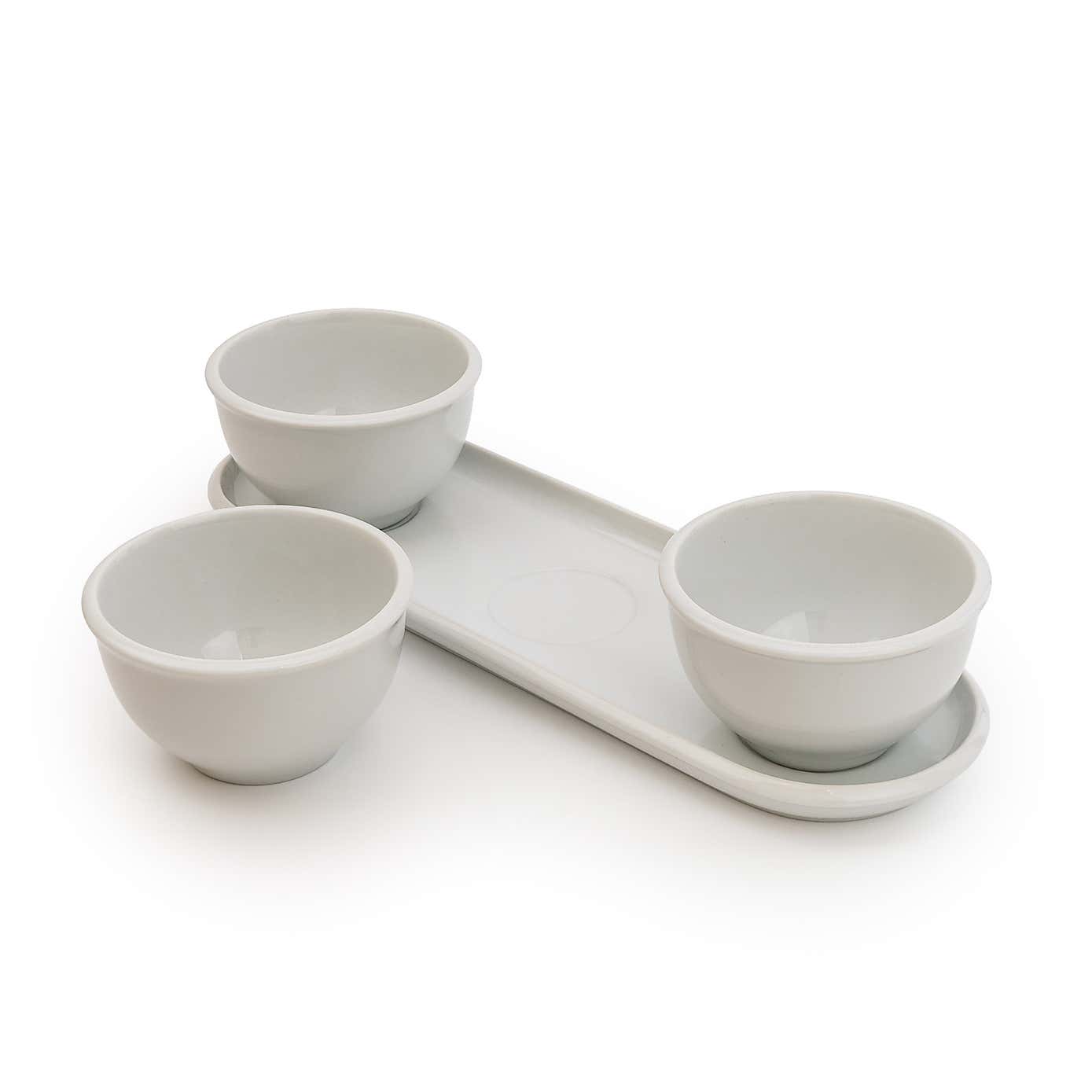 White Set of 3 Dip Bowls with Platter