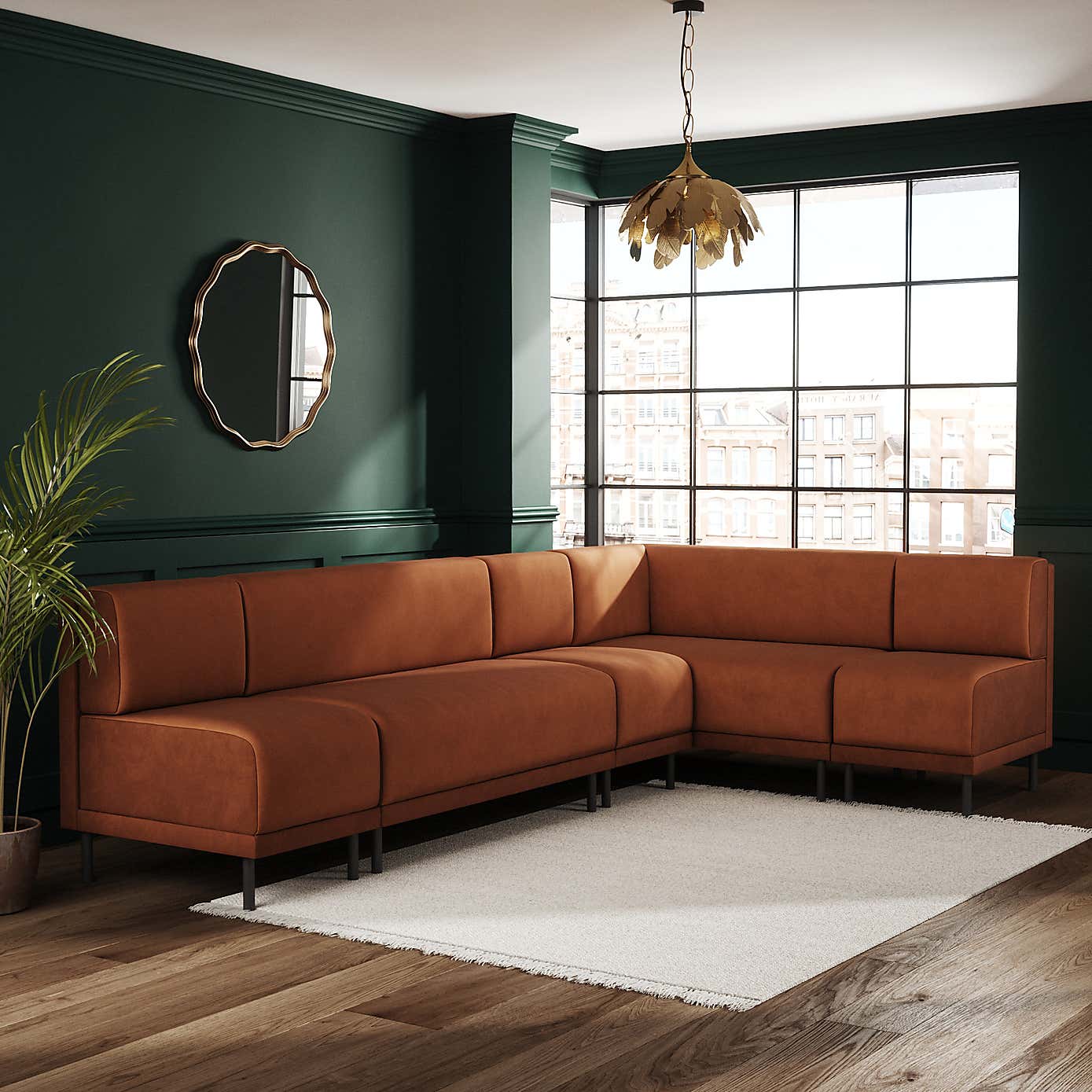 Mae Matte Plush Velvet Left Hand Dining Bench Orange Bundle