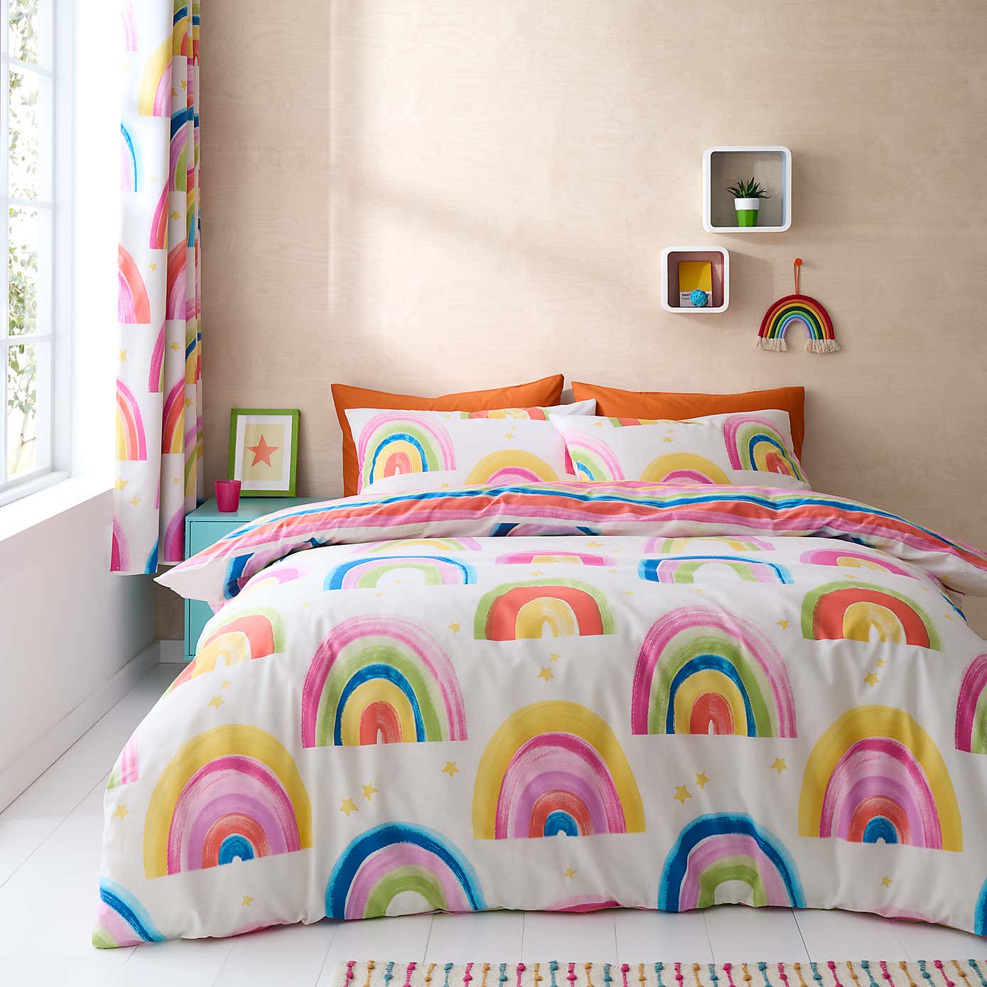 Watercolour Rainbow 100% Cotton Reversible Duvet Cover and Pillowcase Set