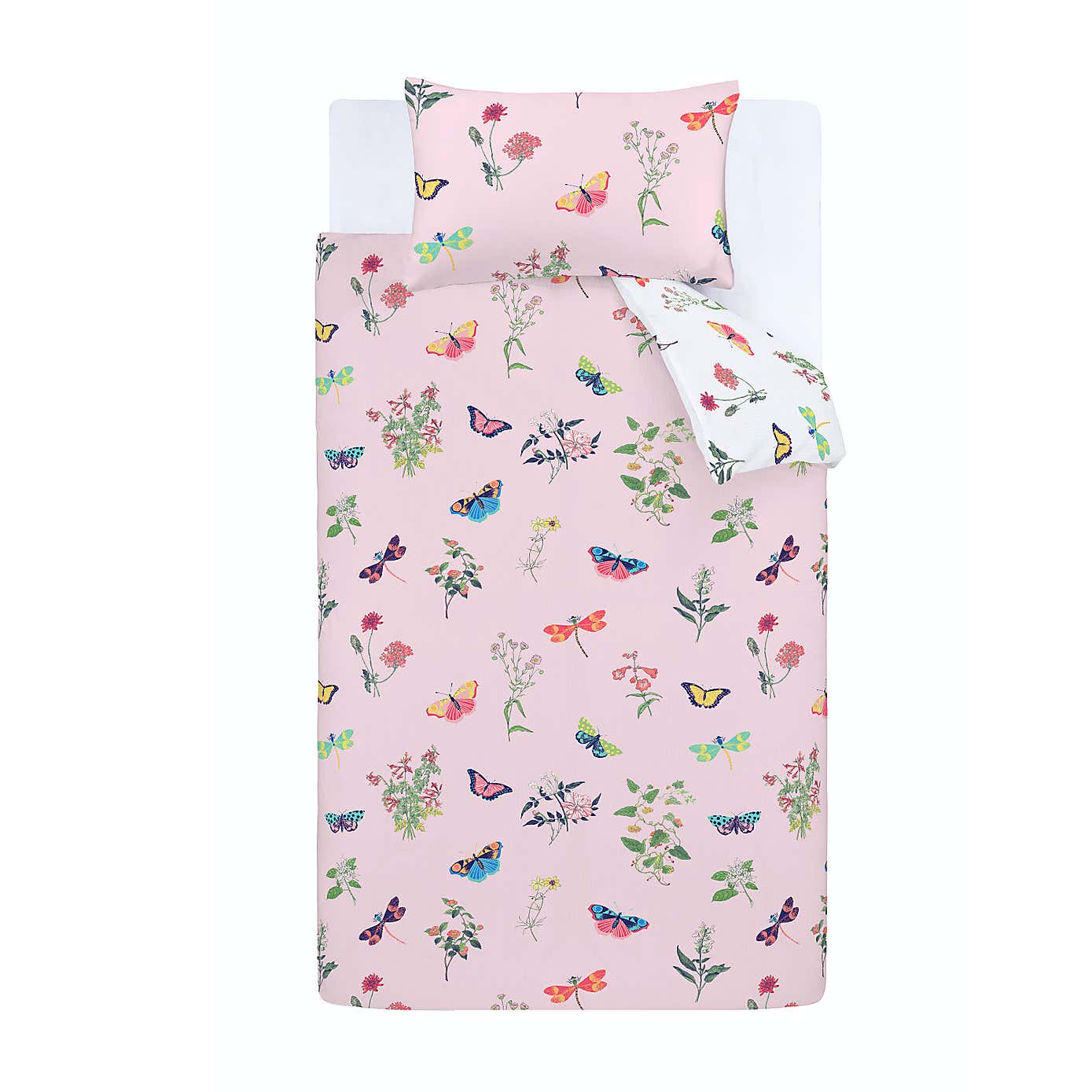 RHS Butterfly Garden Pink Reversible Duvet Cover and Pillowcase Set