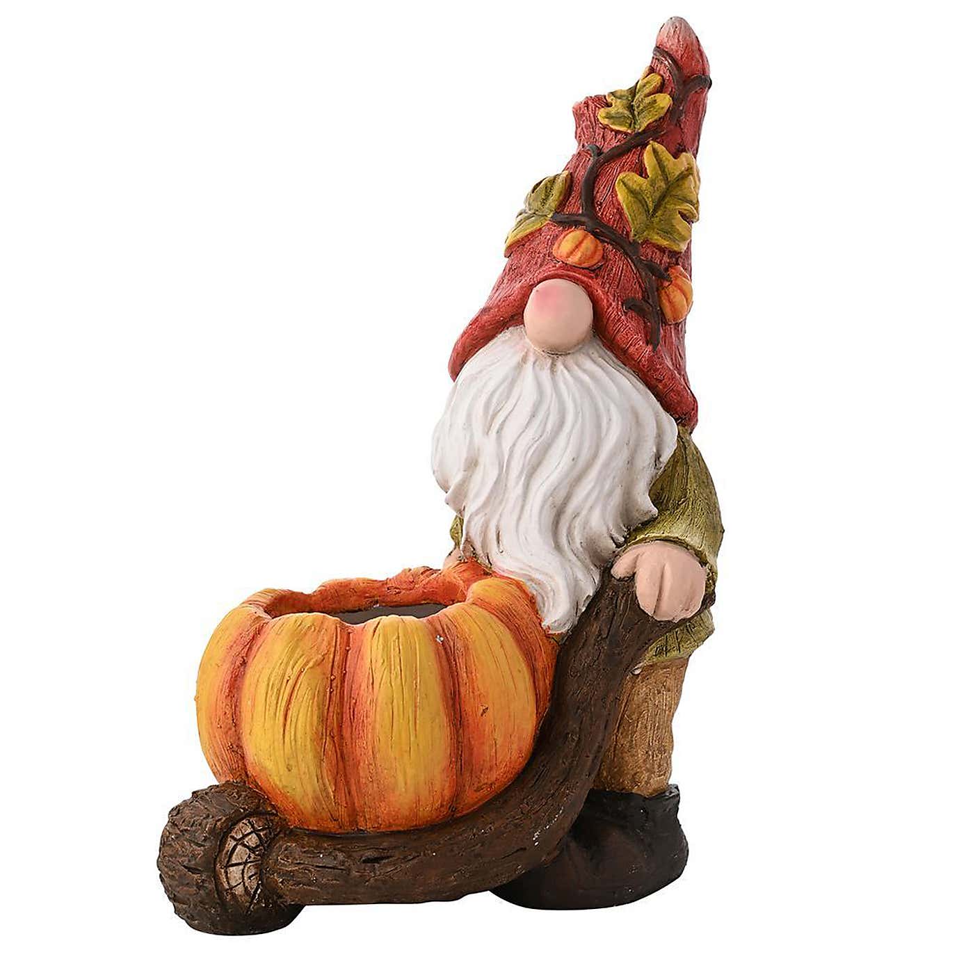 Autumn Gnome Pushing Pumpkin Wheelbarrow Indoor Outdoor Ornament