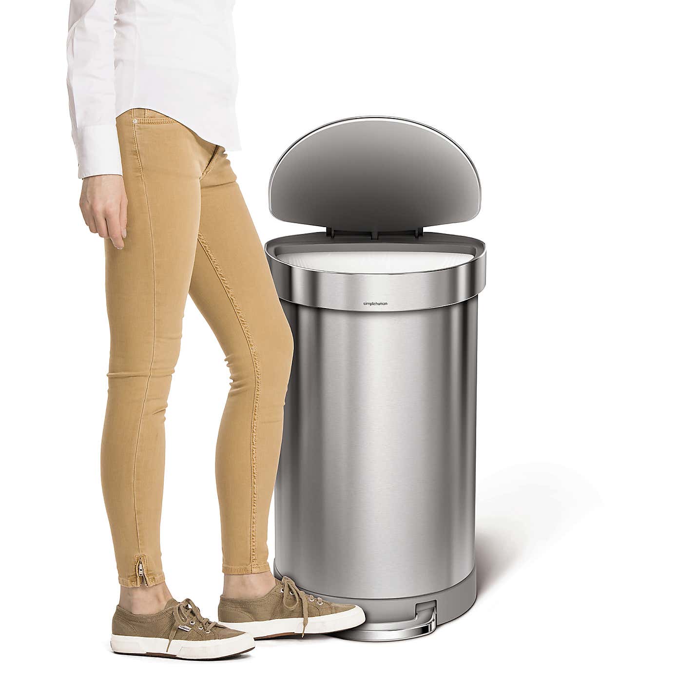 simplehuman Fingerprint Proof 45 Litre Semi Round Pedal Bin