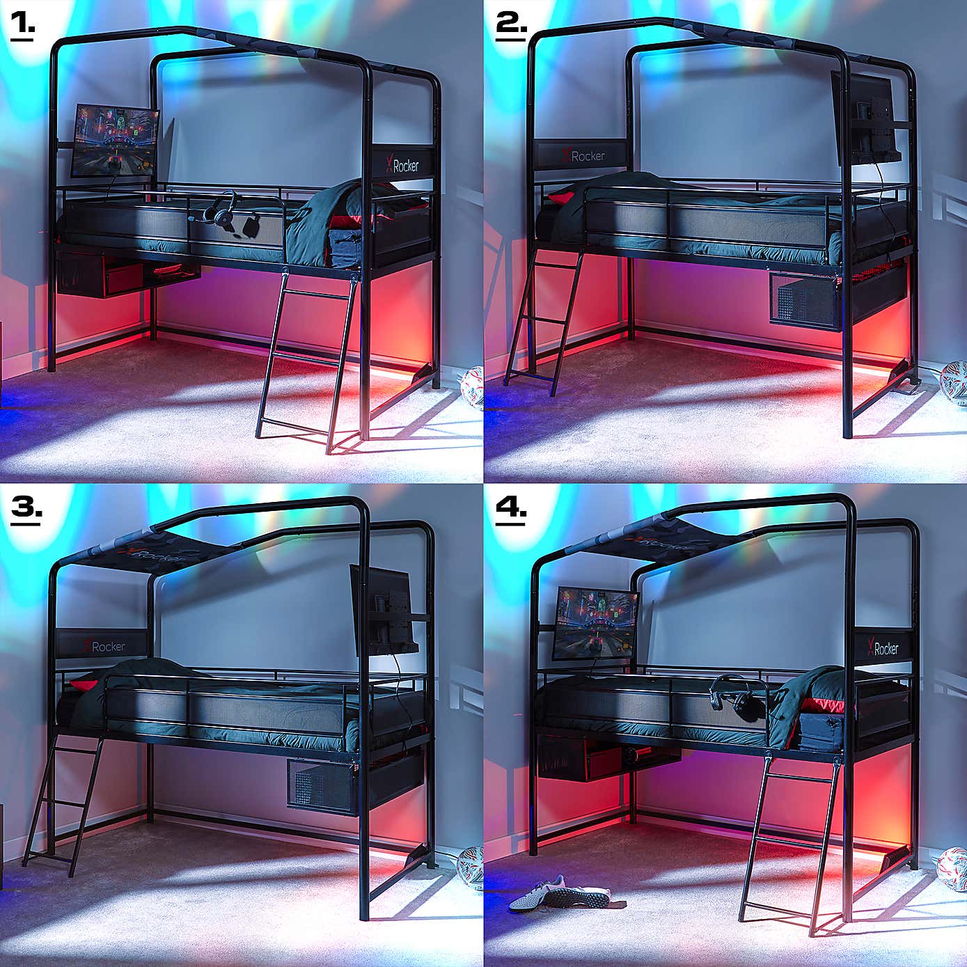 X Rocker Contra Mid Sleeper Gaming Bunk Bed with TV Mount