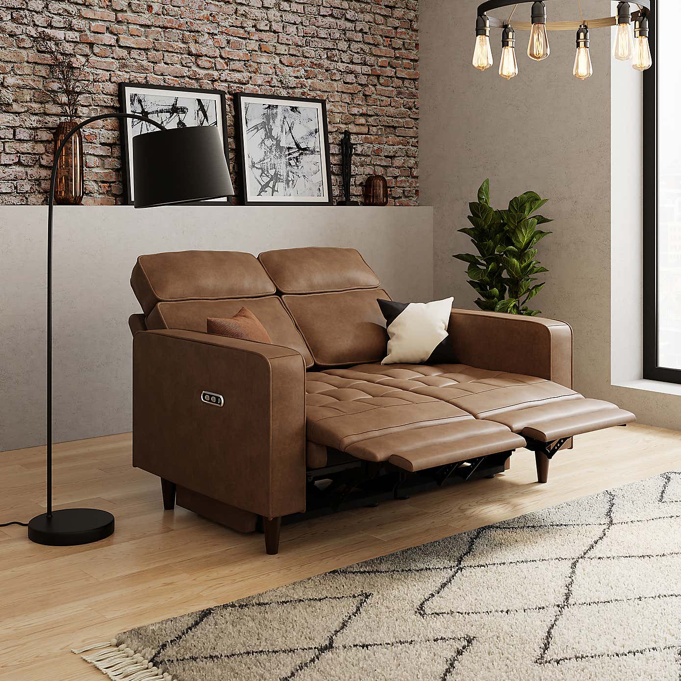 Zoe Faux Leather Power Recliner 2 Seater Sofa, Mocha