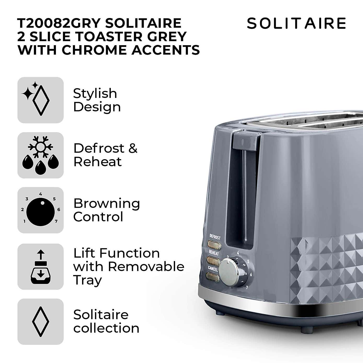 TOWER Solitaire 2 Slice Toaster
