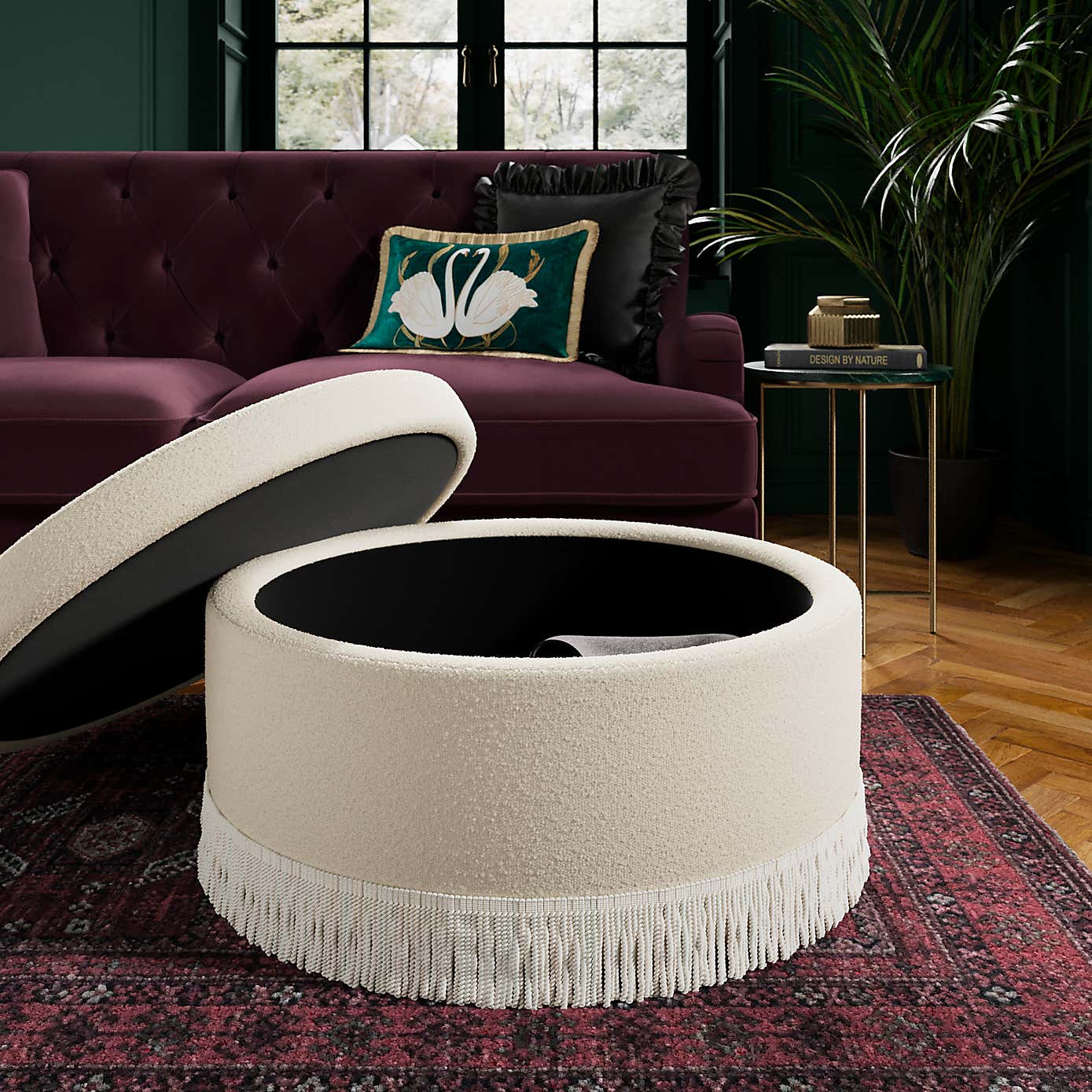 Round Tassel Boucle Storage Pouffe