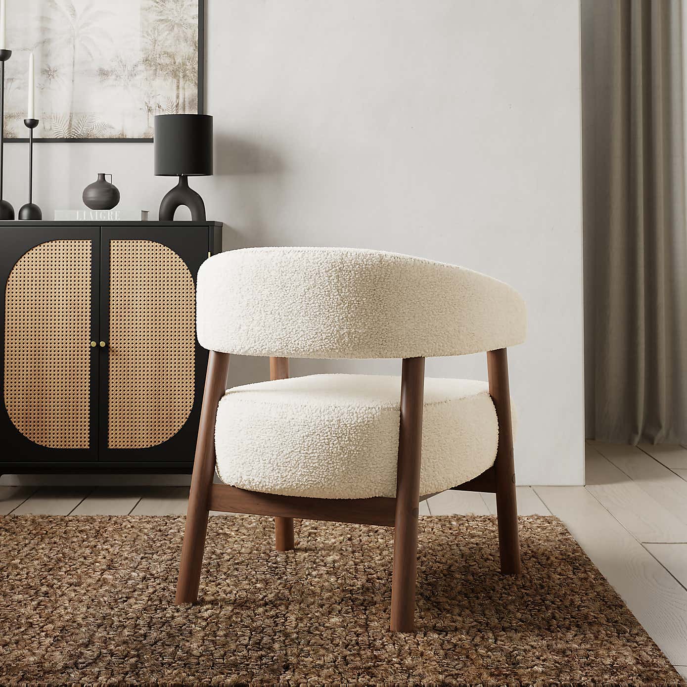 Cleo Curved Sherpa Accent Chair, Ivory