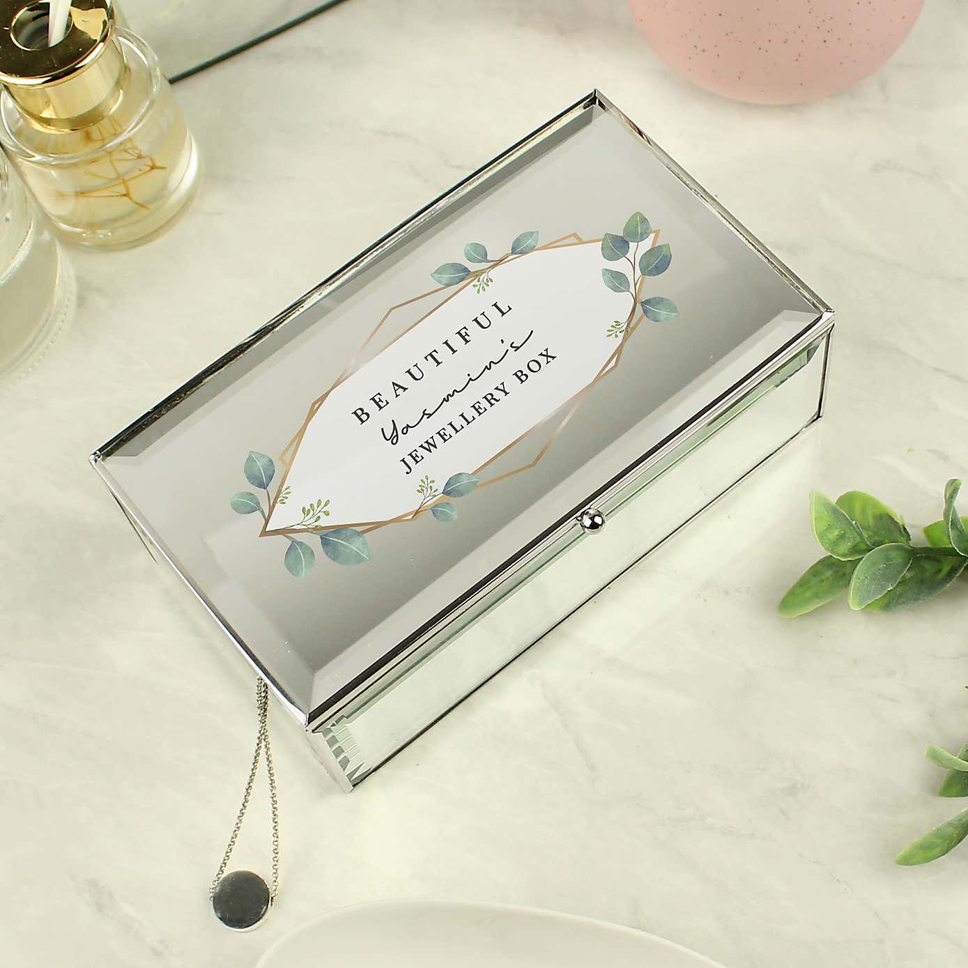 Personalised Botanical Mirrored Jewellery Box