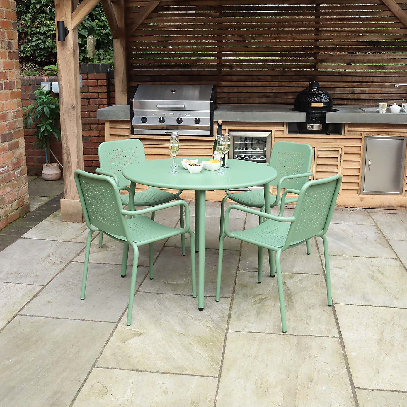 Porto 4 Seater Round Dining Set with Stacking Chairs