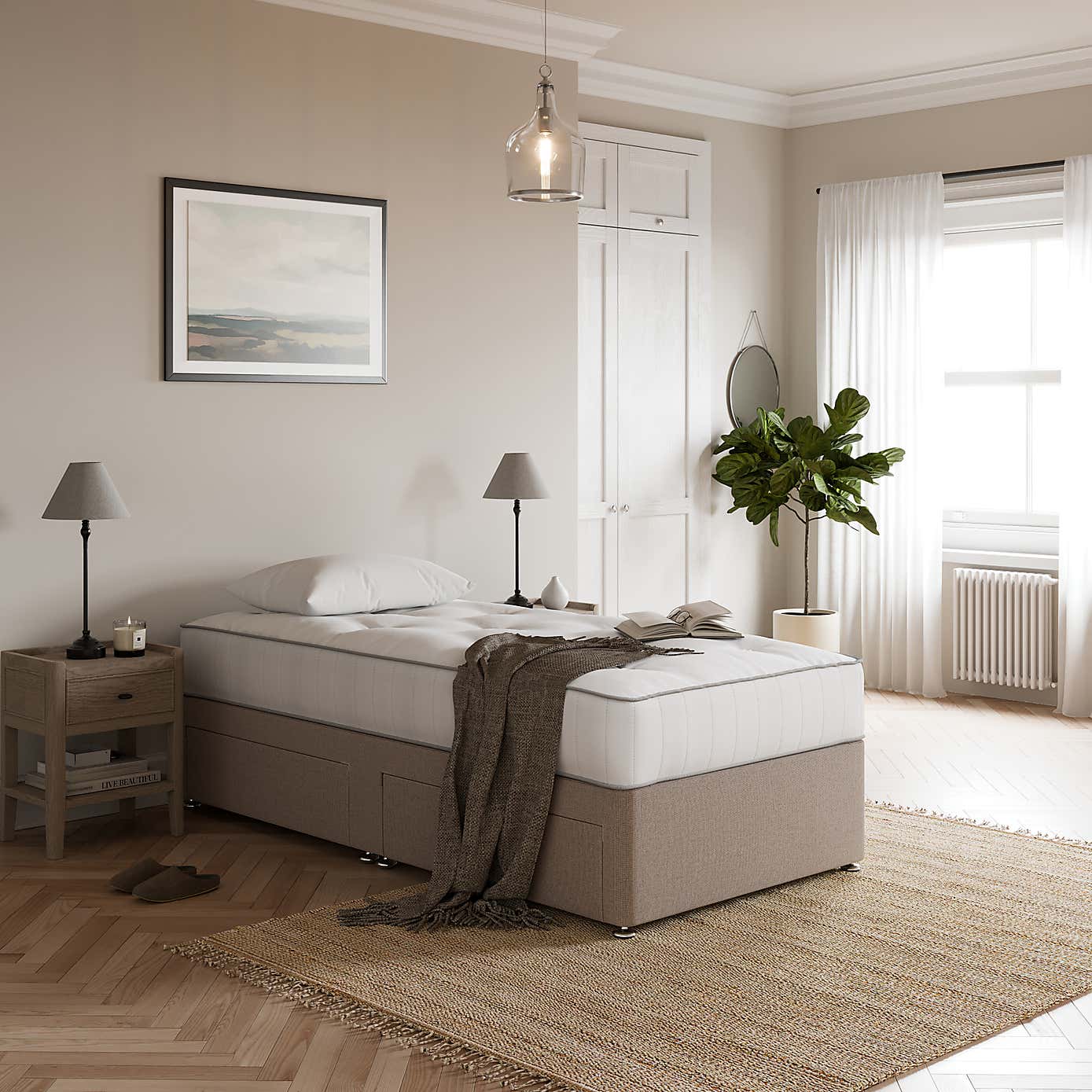 Fogarty 1500 Pocket Wool Mattress Divan Set, Faux Linen