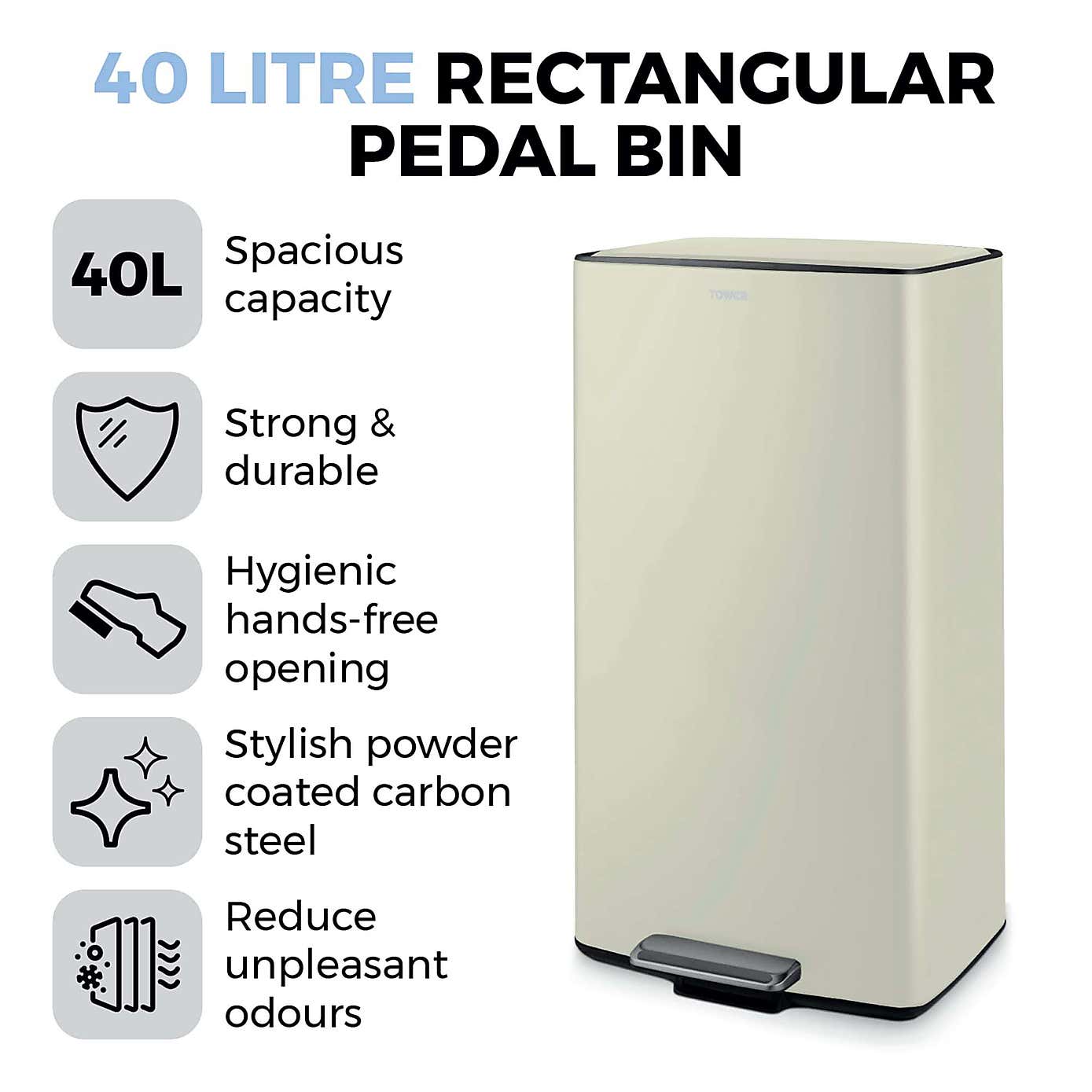 Tower 40L Rectangular Pedal Bin