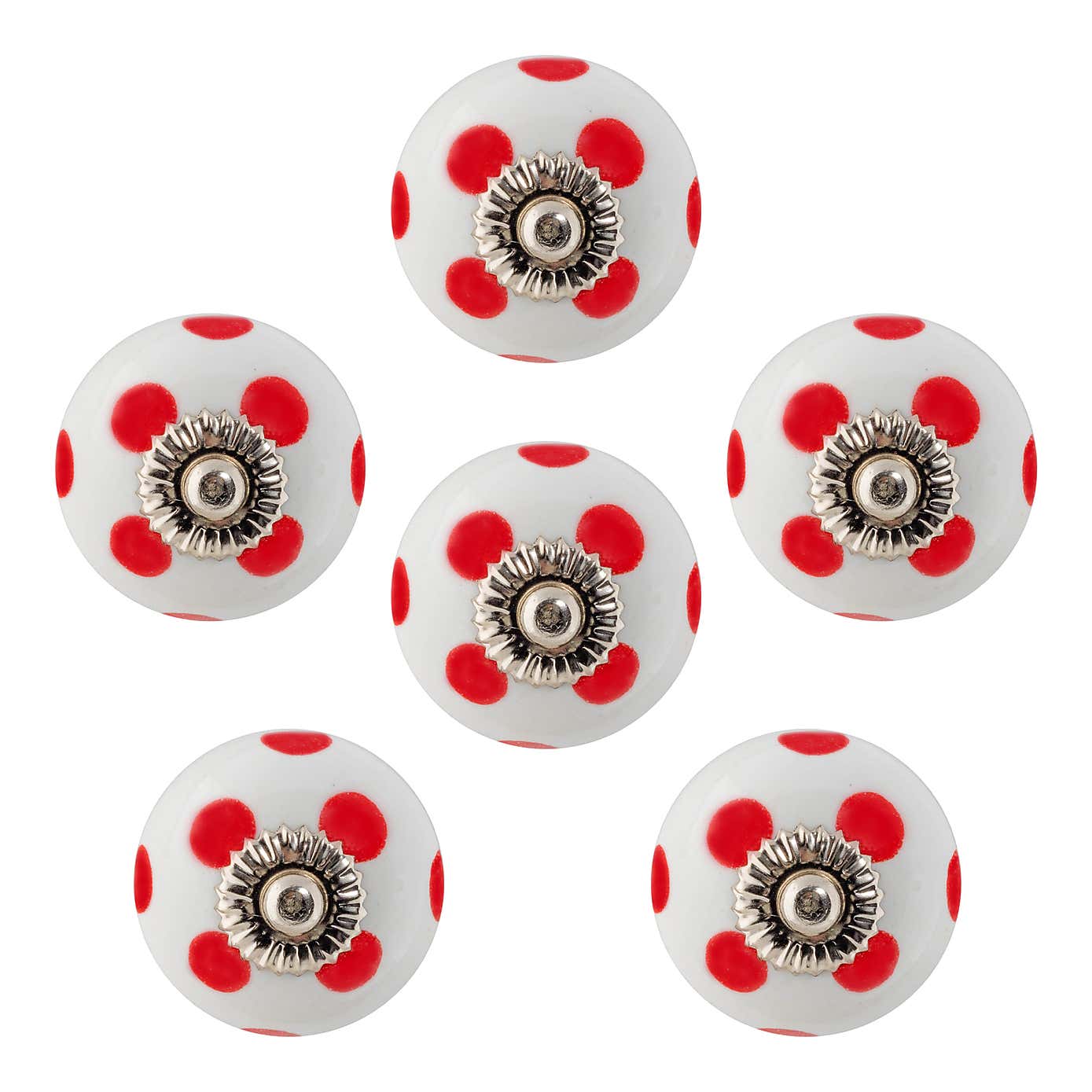 Pack of 6 Nicola Spring Spotted Round Drawer Knobs