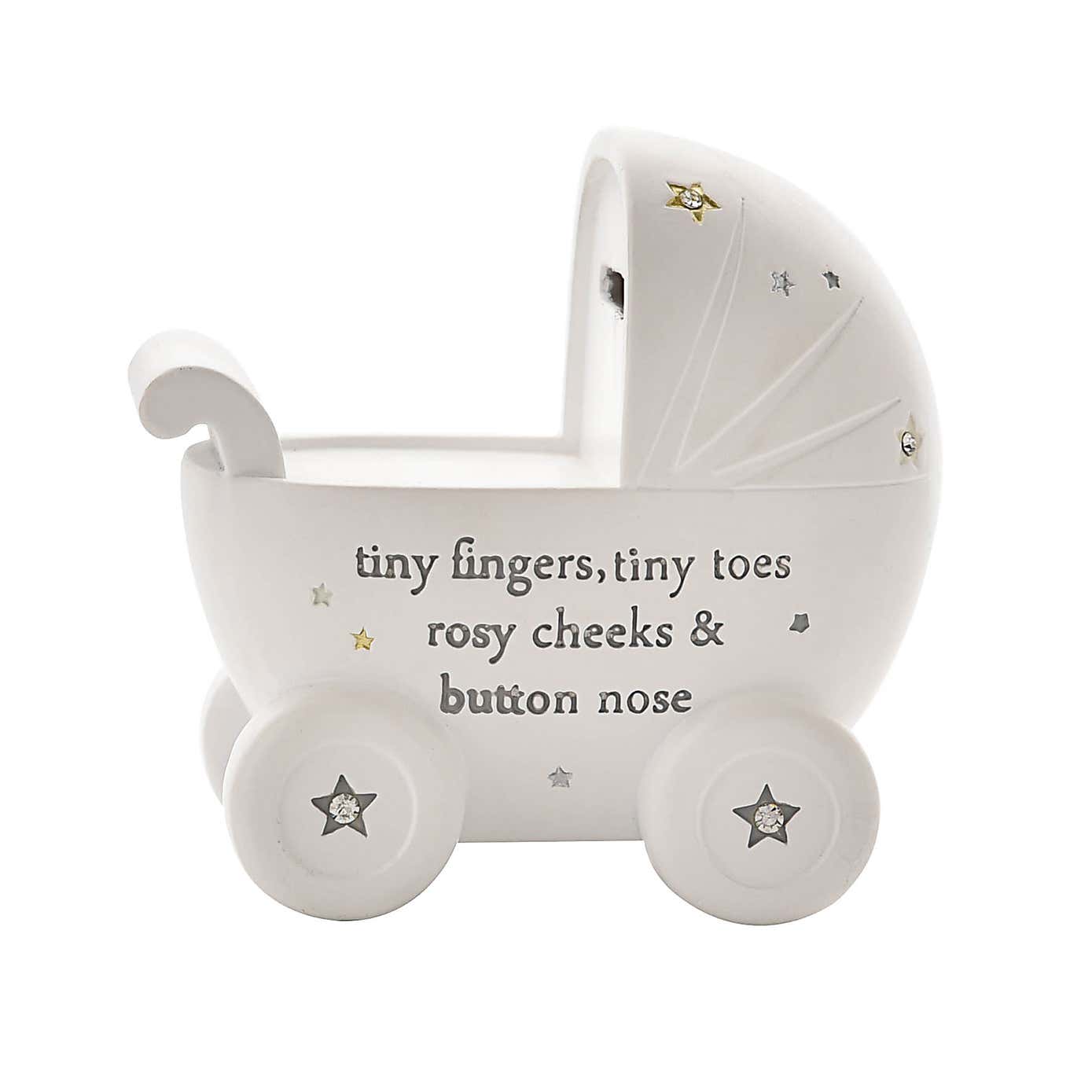 Bambino White Resin Money Box - Pram