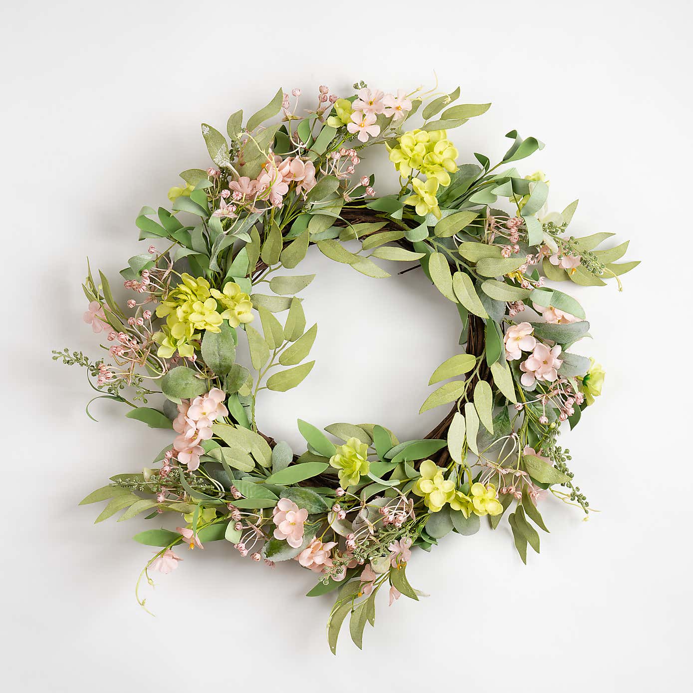 Artificial Pink & Green Hydrangea Wreath
