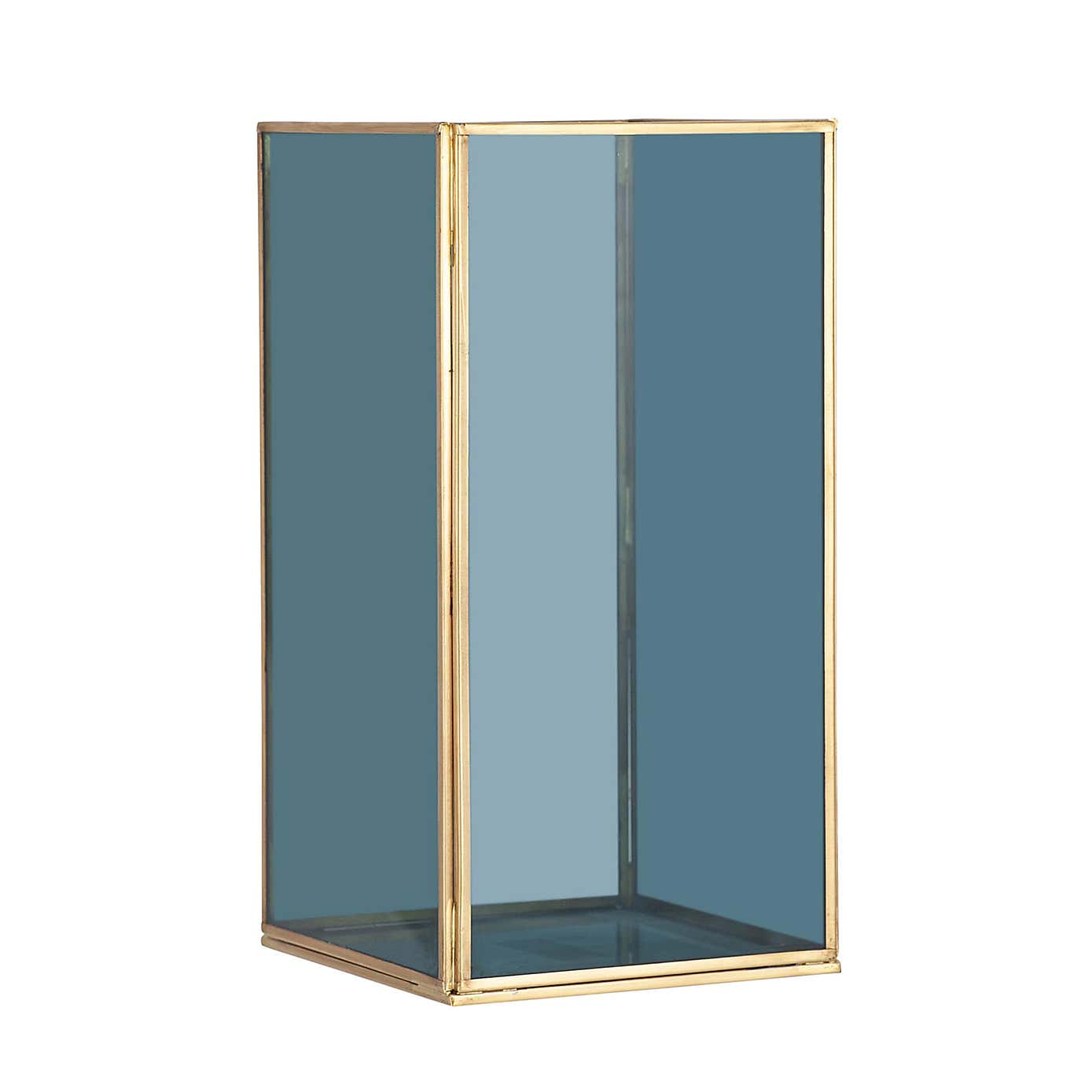 Brass & Smoked Glass Panelled Square Hurricane Candle Holder