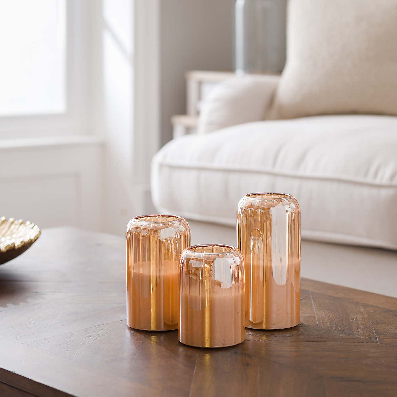 Set of 3 Amber Glass Domed LED Candles