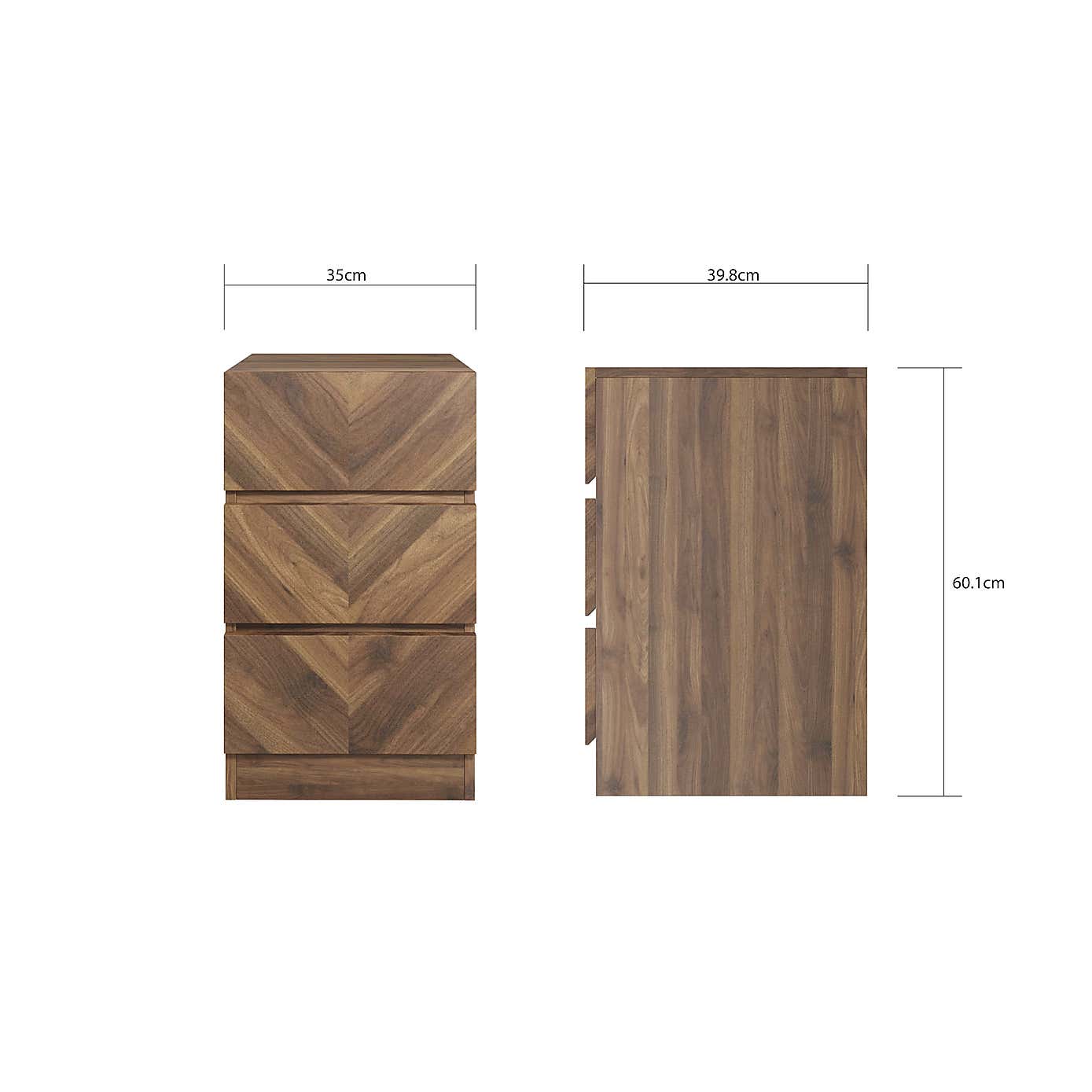 Taranto Pair of 3 Drawer Bedsides Walnut