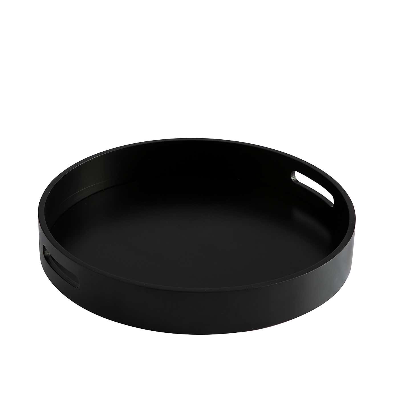 Wooden Round Black Tray with Handles