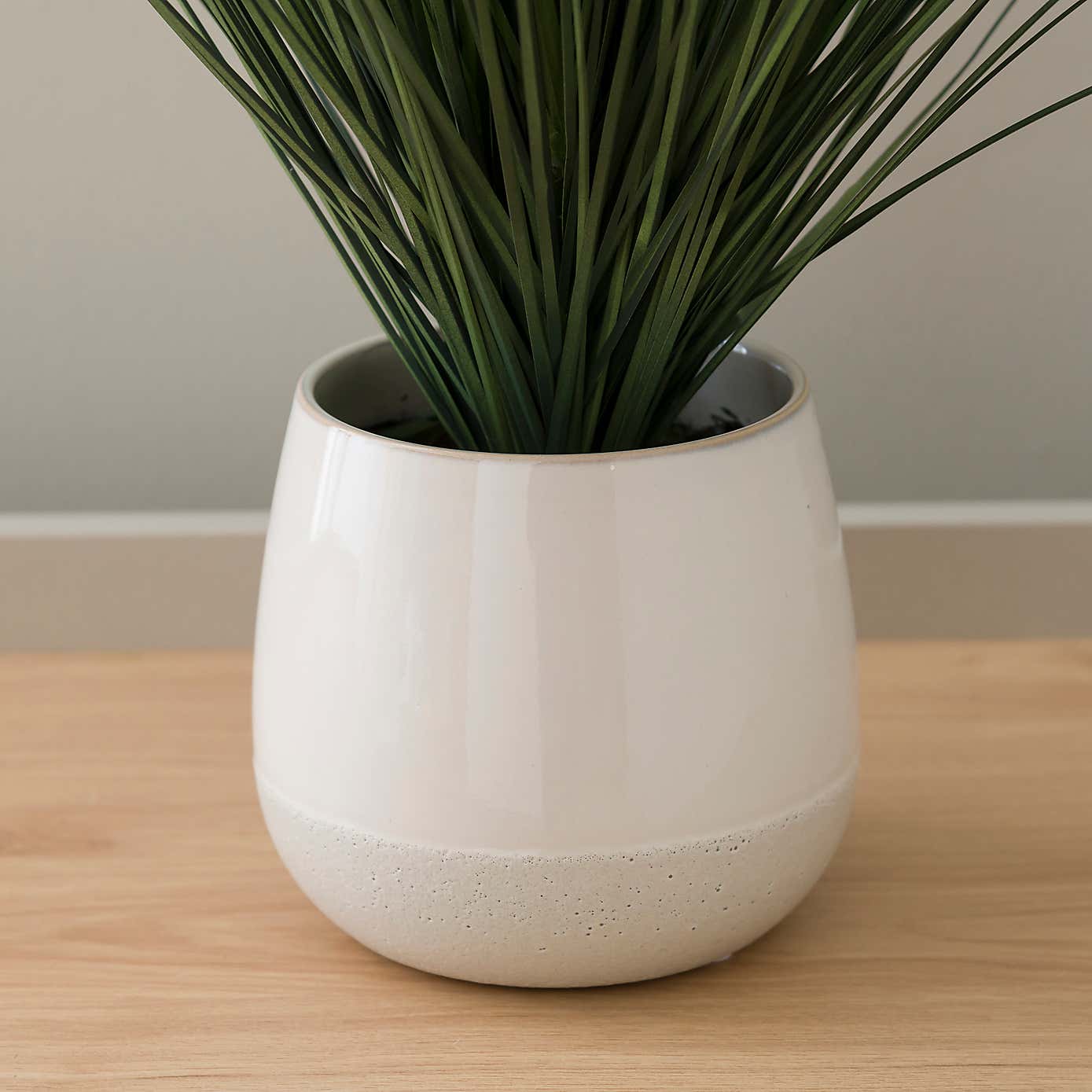 Artificial Grass in Textured White Ceramic Plant Pot
