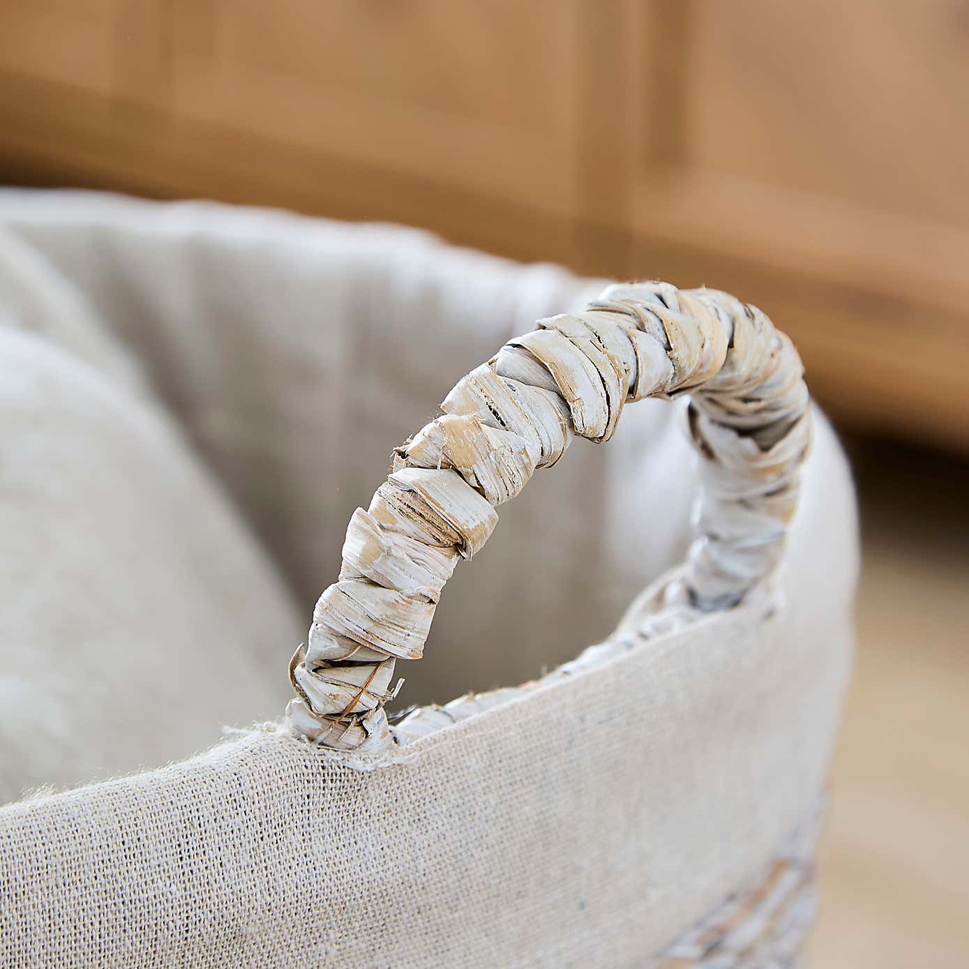 Whitewashed Wicker Round Basket