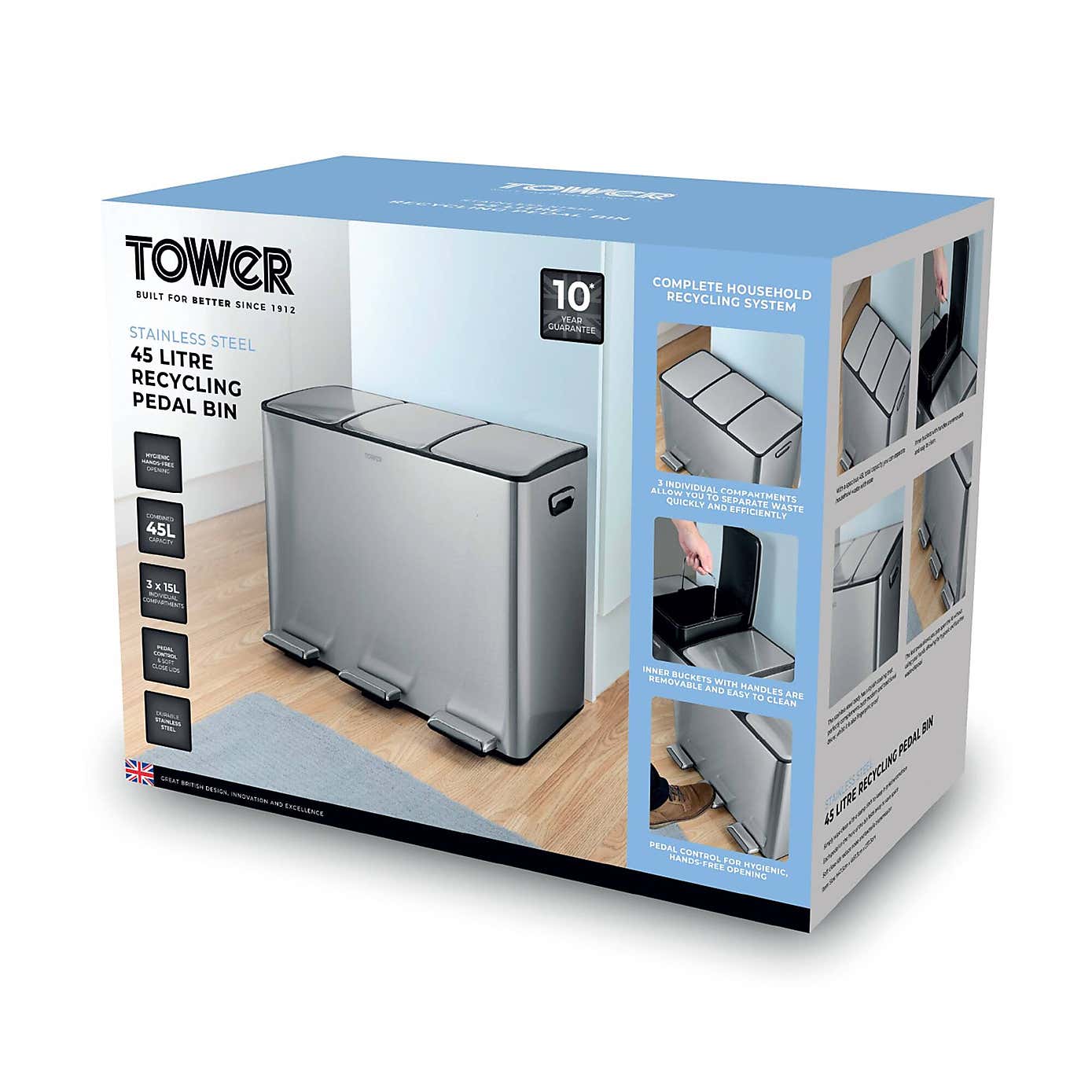 Tower 45L Recycling Pedal Bin