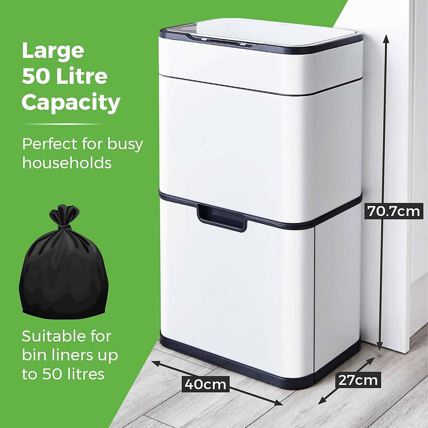 Tower 50L Ozone Recycling Sensor Bin