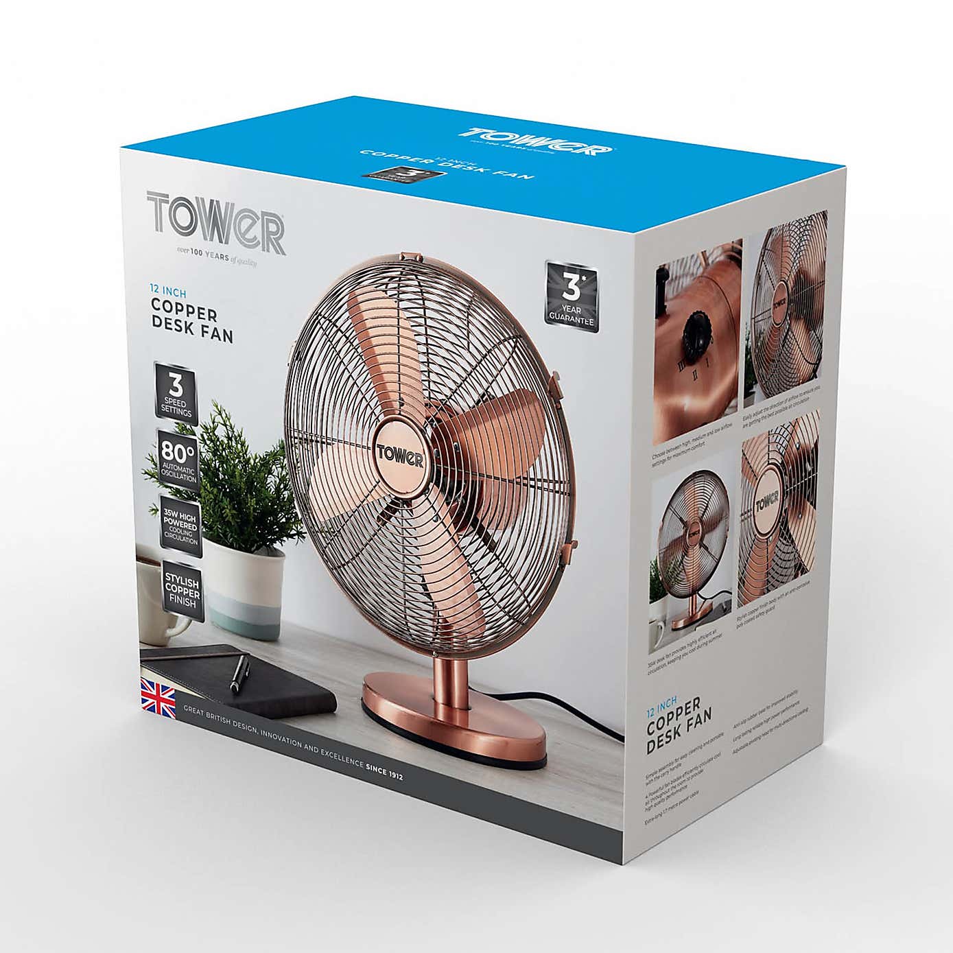 Tower Metal 12" Copper Desk Fan
