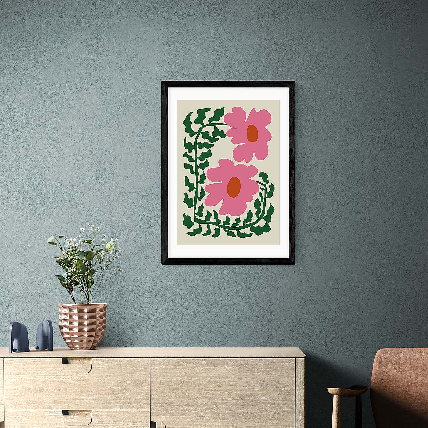 East End Prints Fun Fern And Pink Poppy Print by Miho Art Studio