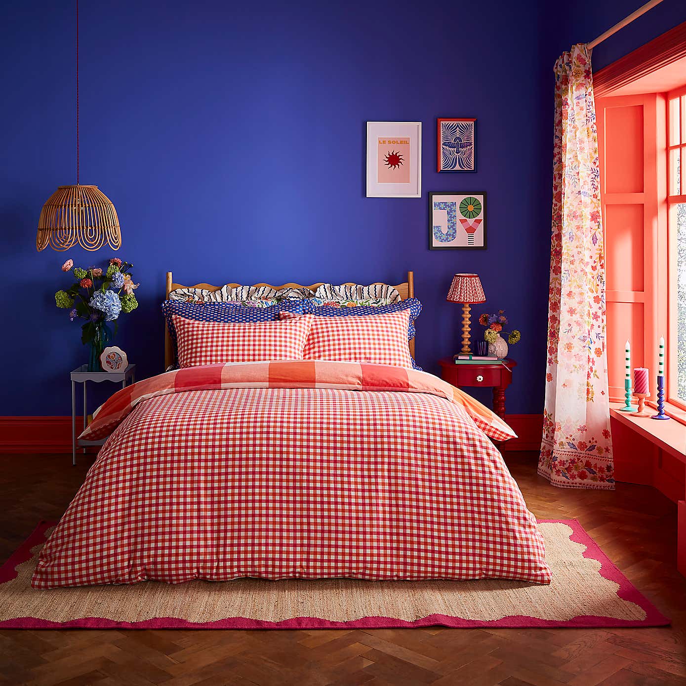 Sophie Robinson Picnic Plaid 100% Cotton Duvet Cover & Pillowcase Set
